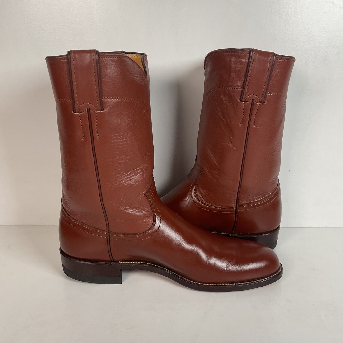 Vintage 1970s Justin Brown Cowgirl Roper Boots 8.5 B USA Made Calfskin