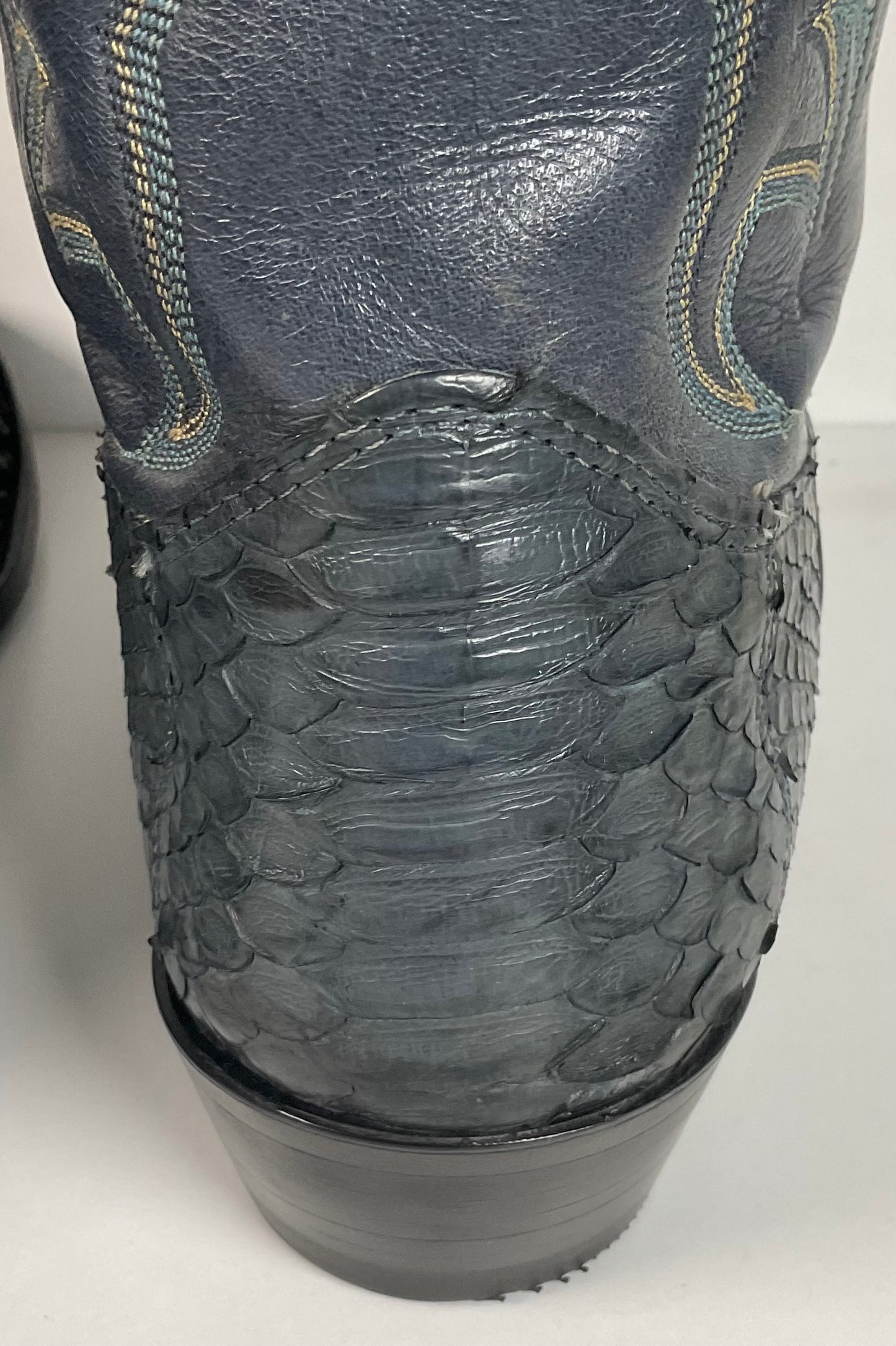 Vintage Nocona Dark Blue Python Snakeskin Cowboy Boots 12 D USA Made
