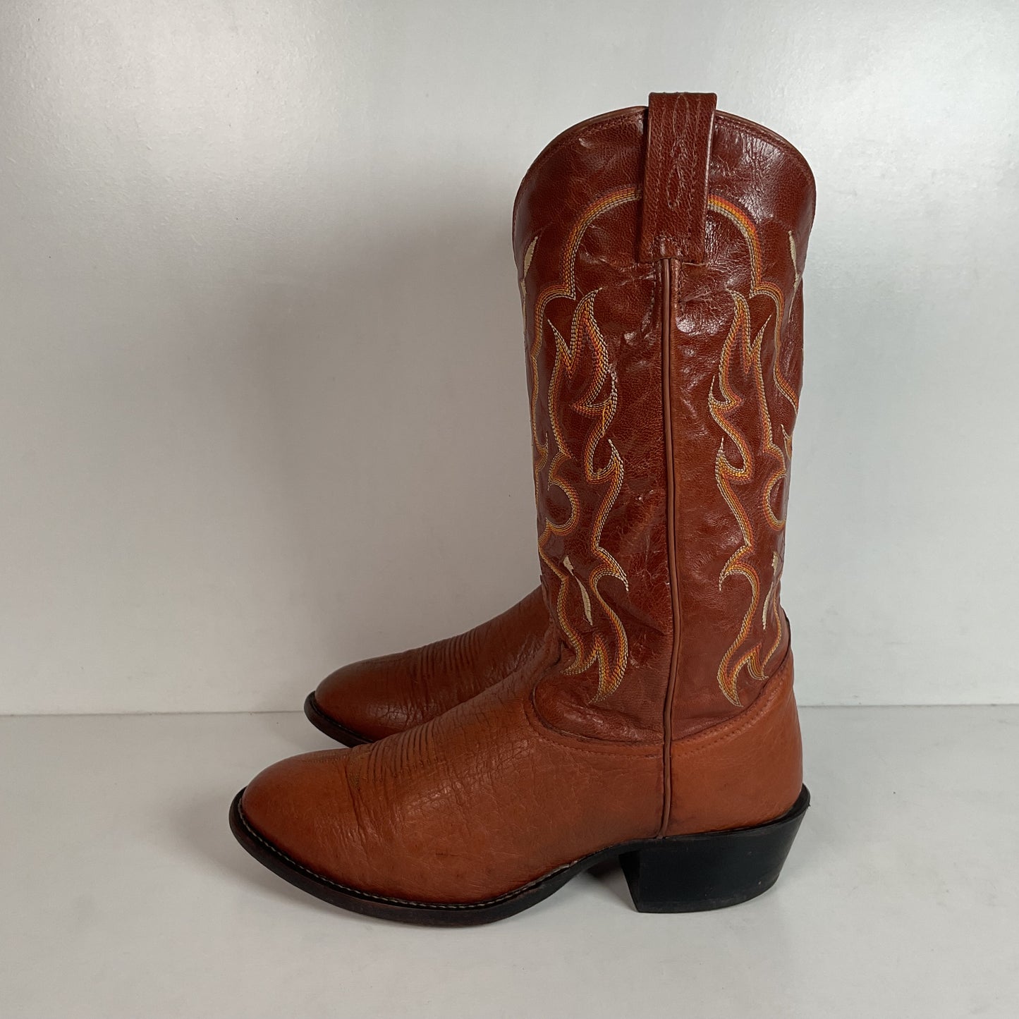Tony Lama Bonham Cognac Smooth Ostrich 8.5 EE USA Made Distressed