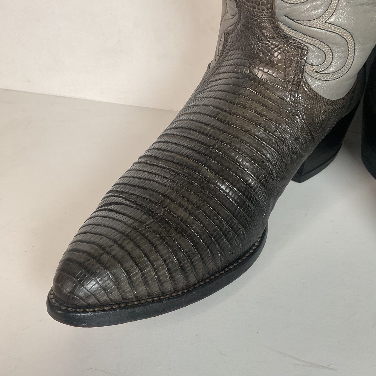 Vintage Dan Post Charcoal Grey Teju Lizard Cowboy Boots 10 D Old Label