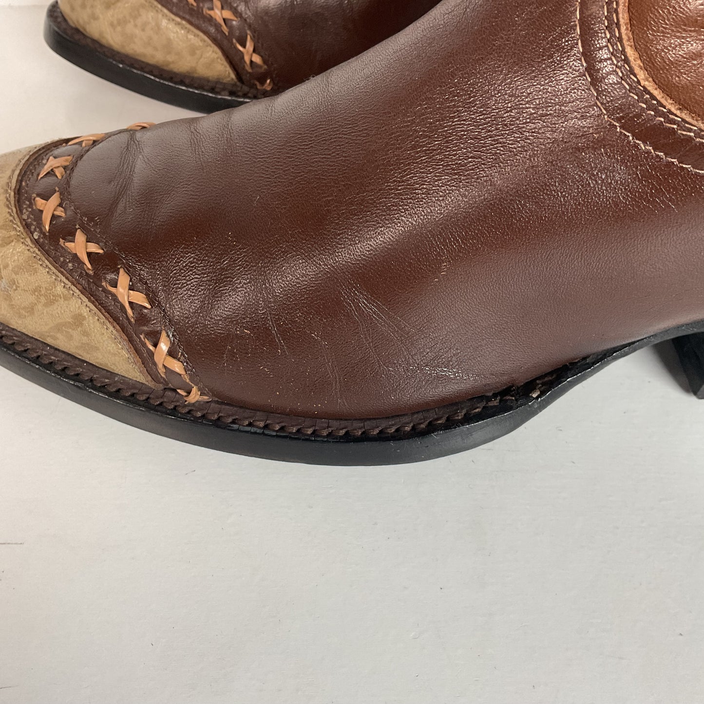 Vintage 1960s Tony Lama Wingtip Cowboy Boots 9 D Gold Label Recraft