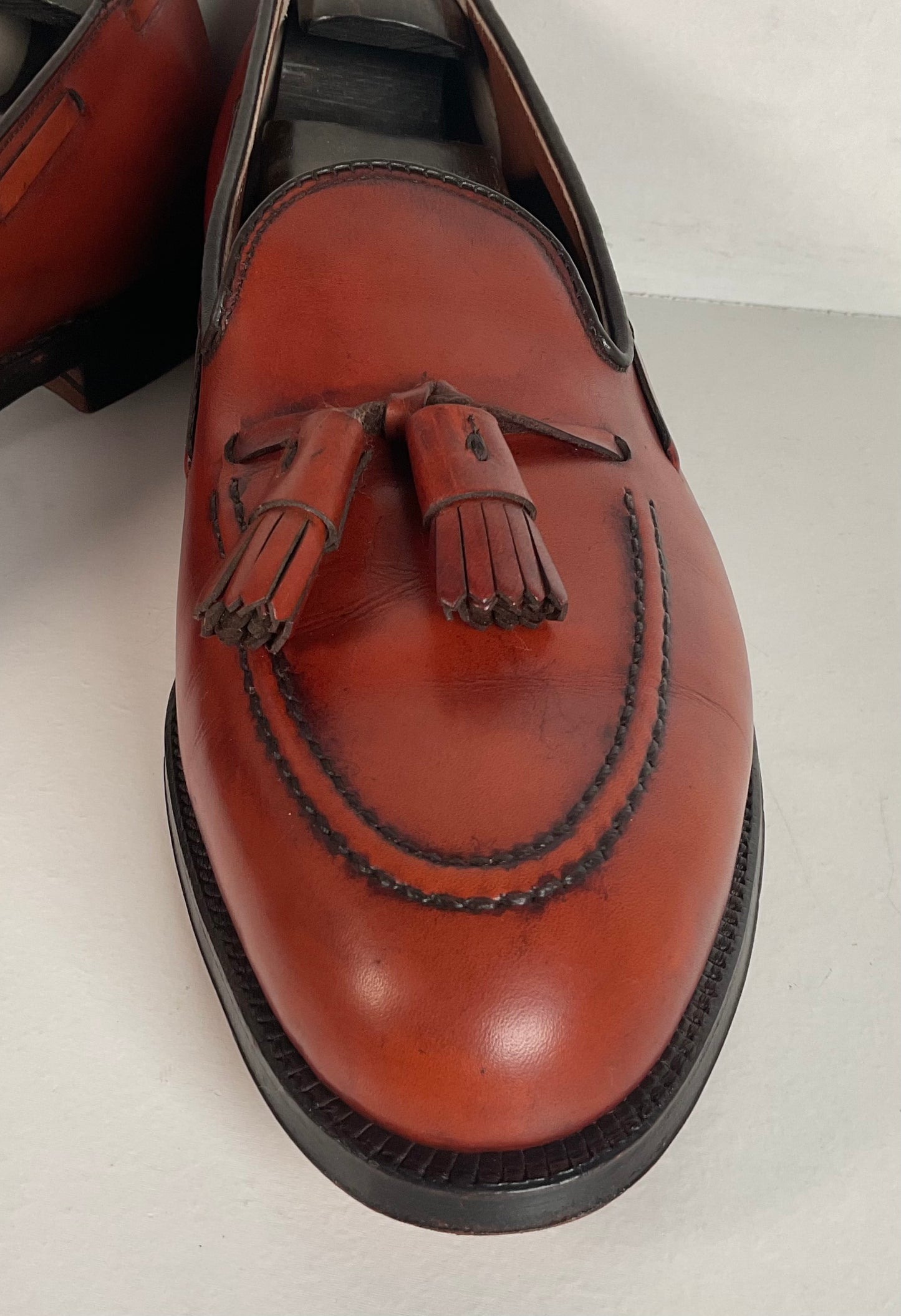 Vintage Alden Tan Calf Tassel Loafer 9 D Moc Toe Style 662 Old Logo