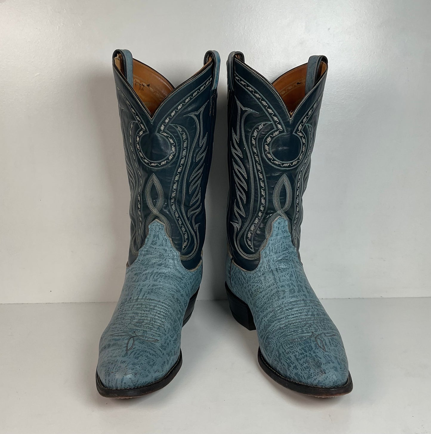 Vintage Tony Lama Blue Antelope Cowboy Boots 10.5 D Exotic Gold Label