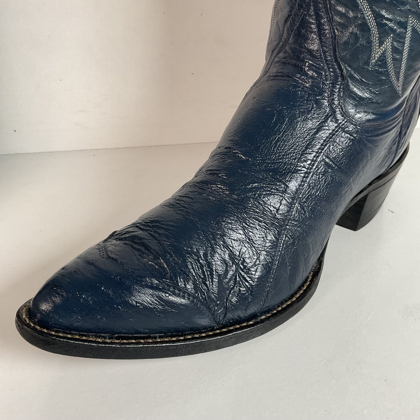 Vintage Tony Lama Navy Blue Ostrich Cowboy Boots 11.5 B Black Label Wingtip