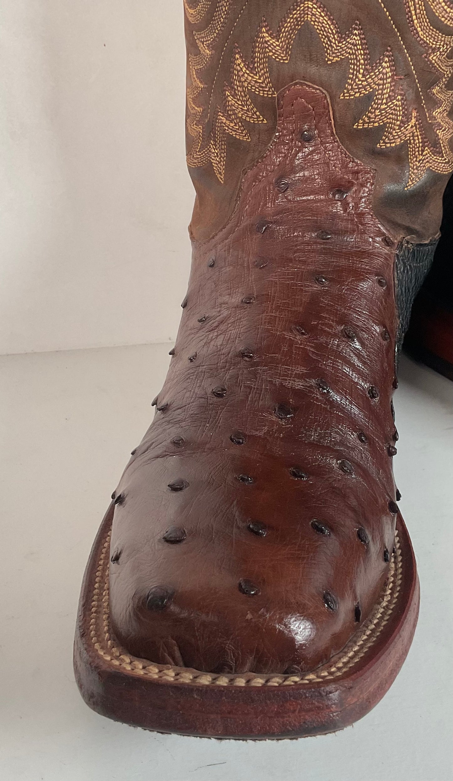 Vintage Tony Lama Exotic Ostrich, Shark Cowboy Boots 8 EE Square Toe Custom