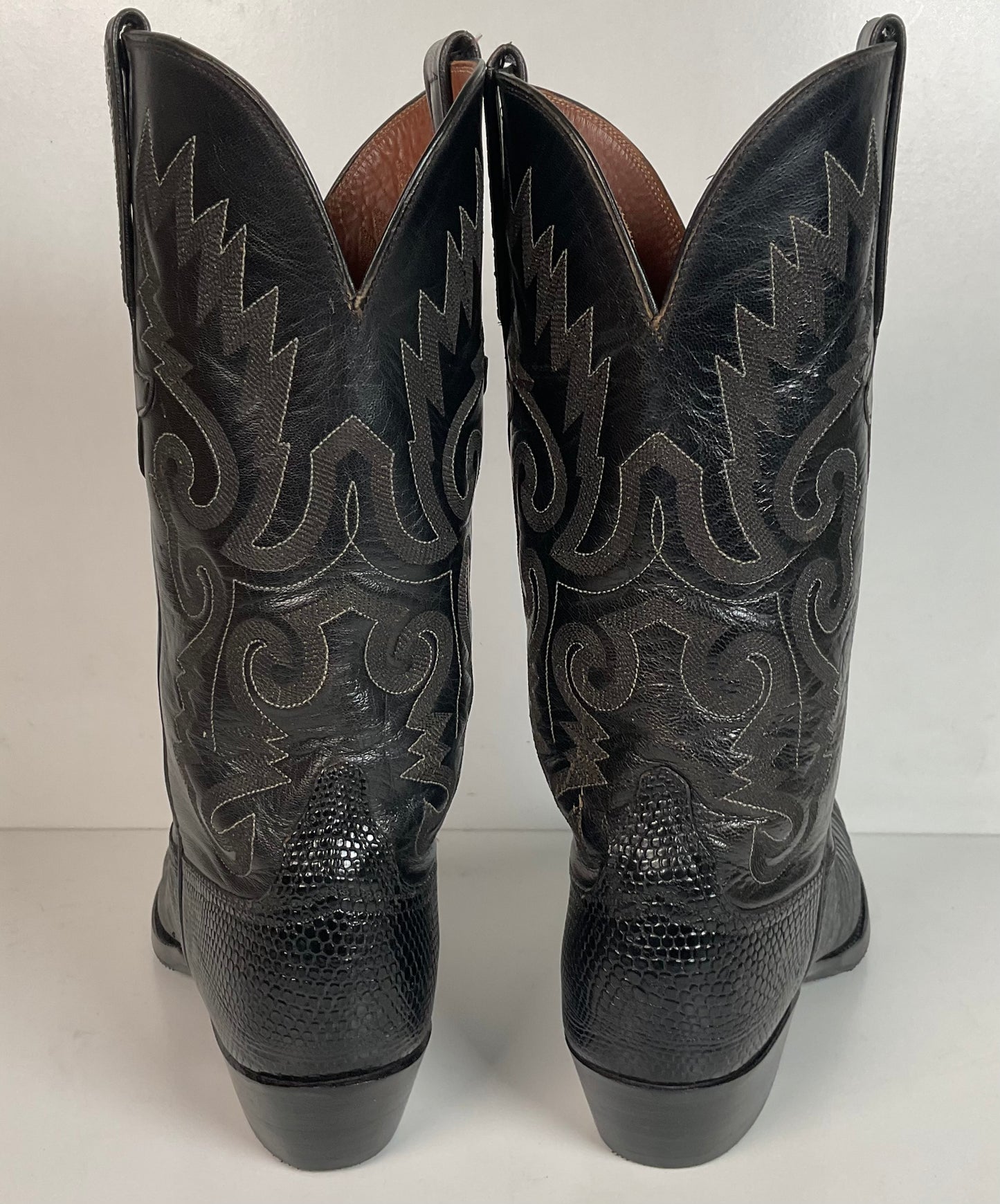 Recrafted Lucchese Teju Lizard Cowboy Boots 8.5 D Old Label Classic Black