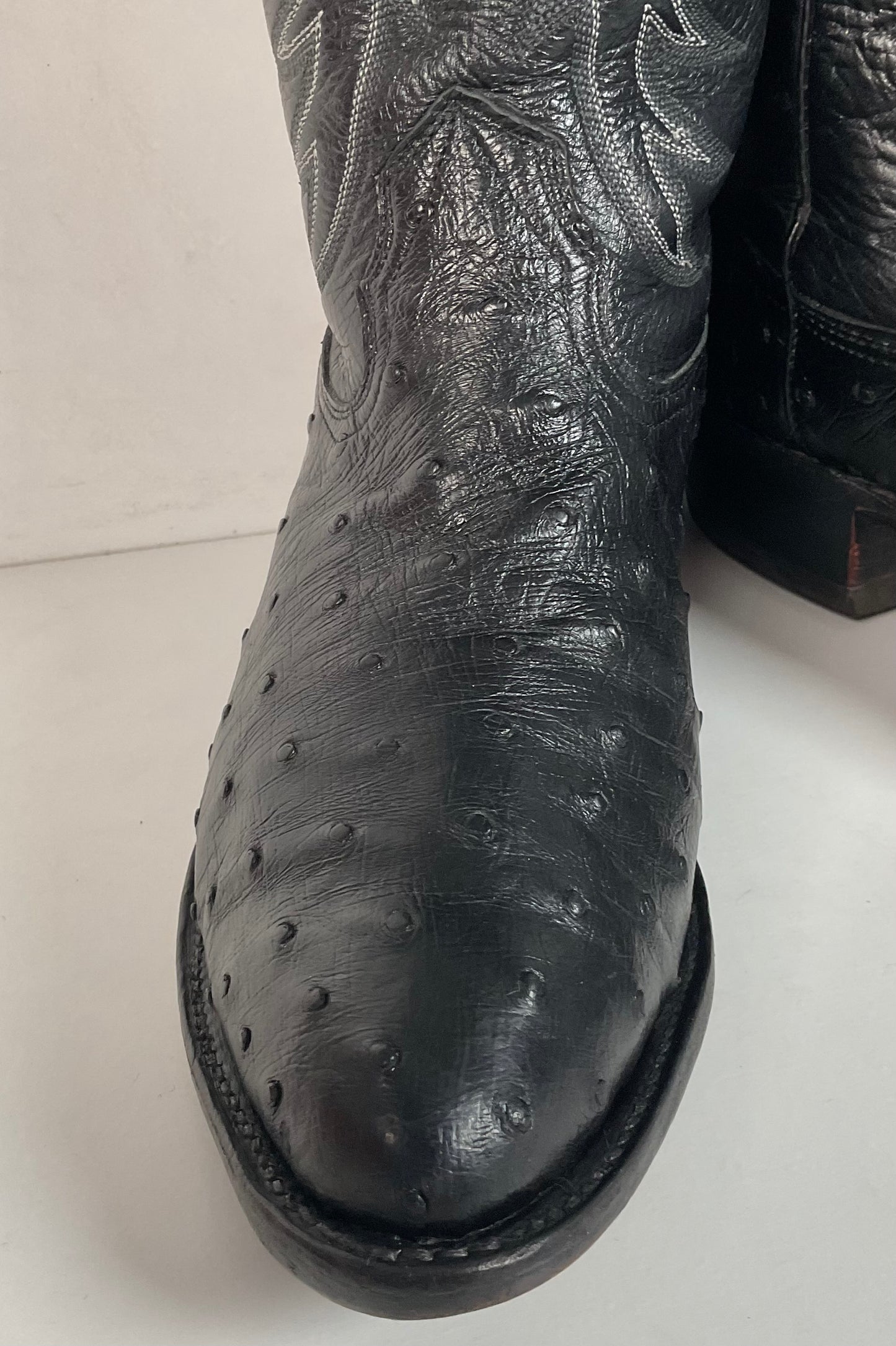 Larry Mahan Black Full Quill Ostrich Cowboy Boots 8 E USA Made
