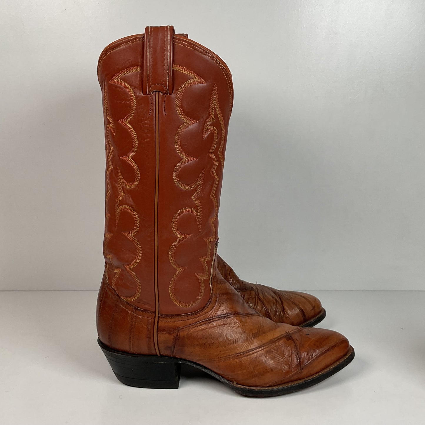 Vintage Tony Lama Eel Skin Cowboy Boots 8.5 D Gold Label Exotic