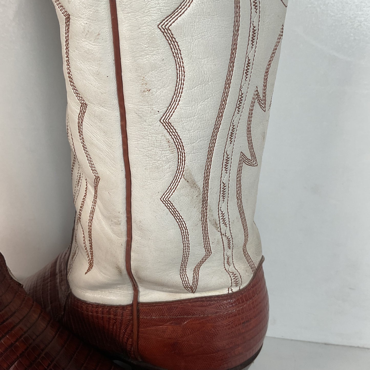 Vintage J Chisholm White Cowgirl Boots 7.5 M Teju Lizard