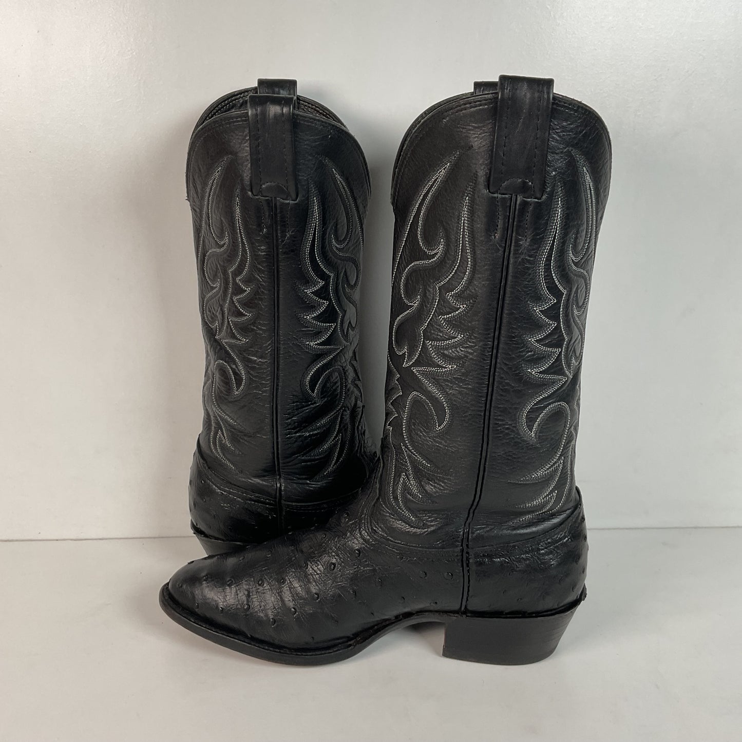 Larry Mahan Black Full Quill Ostrich Cowboy Boots 8 E USA Made