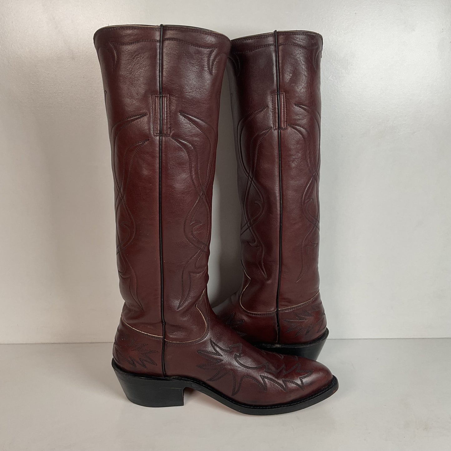 Vintage Stewart Boot Company Tall Cowgirl Boots 10 Narrow Romero Cloth Pulls