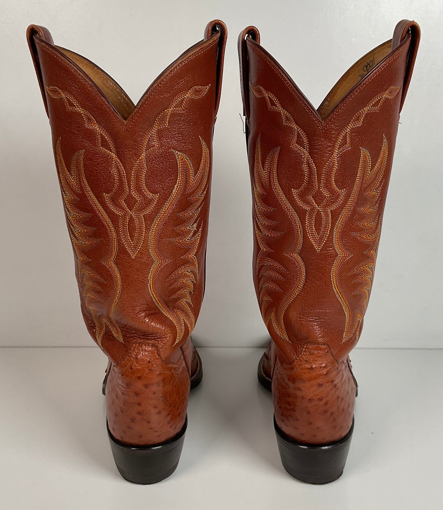 Tony Lama Exotic Full Quill Ostrich Cowboy Boots 8 EE Vibram Work Sole White Label