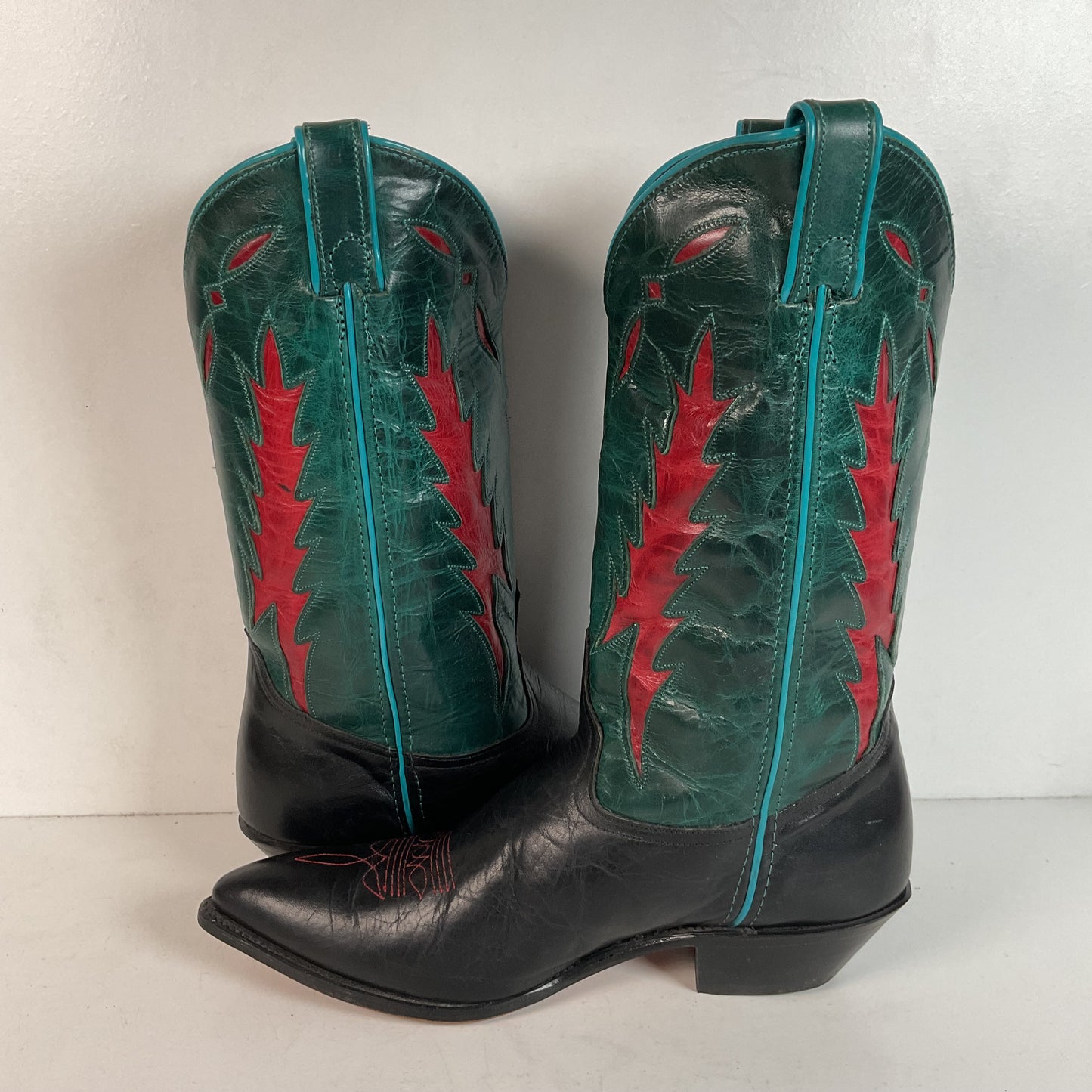 Vintage Dan Post For Code West Cowgirl Boots | Tooled Green Upper | Women’s 10 M