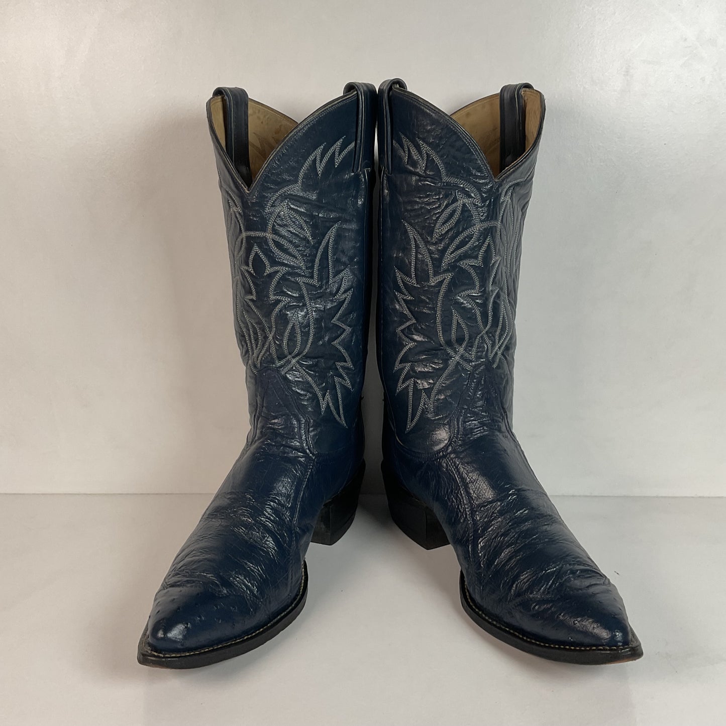 Vintage Tony Lama Navy Blue Ostrich Cowboy Boots 11.5 B Black Label Wingtip