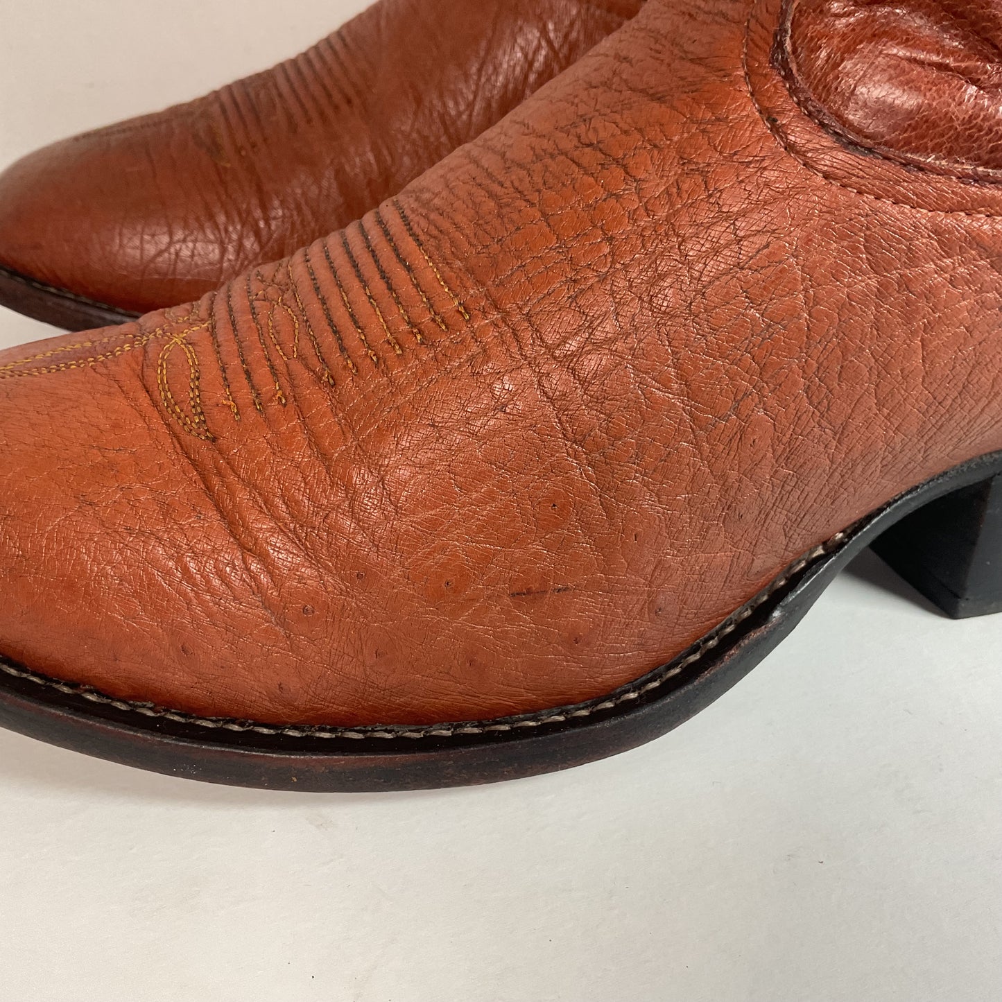 Tony Lama Bonham Cognac Smooth Ostrich 8.5 EE USA Made Distressed