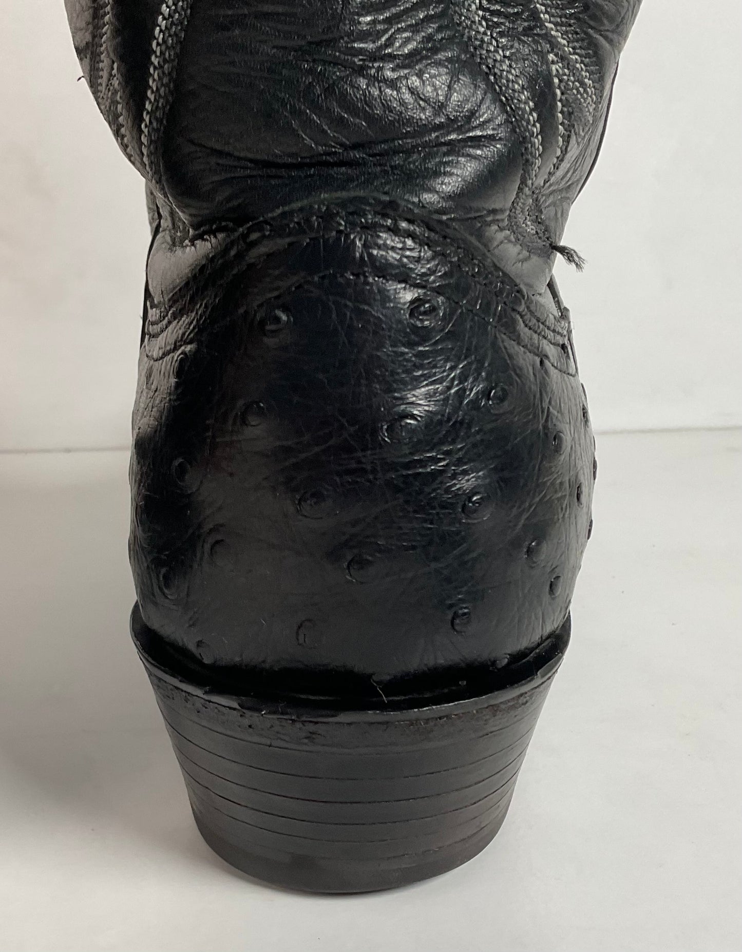 Larry Mahan Black Full Quill Ostrich Cowboy Boots 8 E USA Made