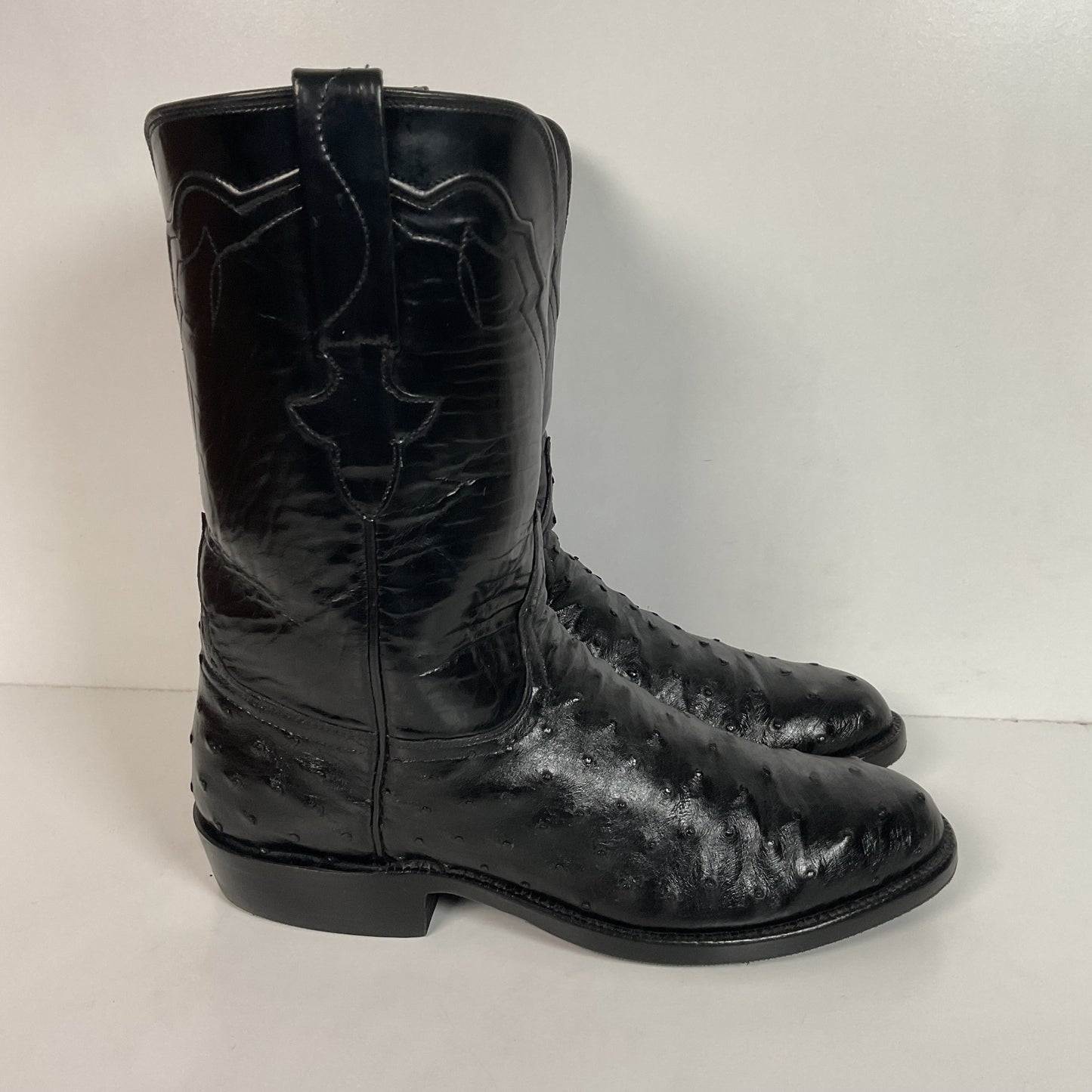 Recrafted Lucchese Classics Handmade Ostrich Quill Roper Boots 8.5 D Exotic