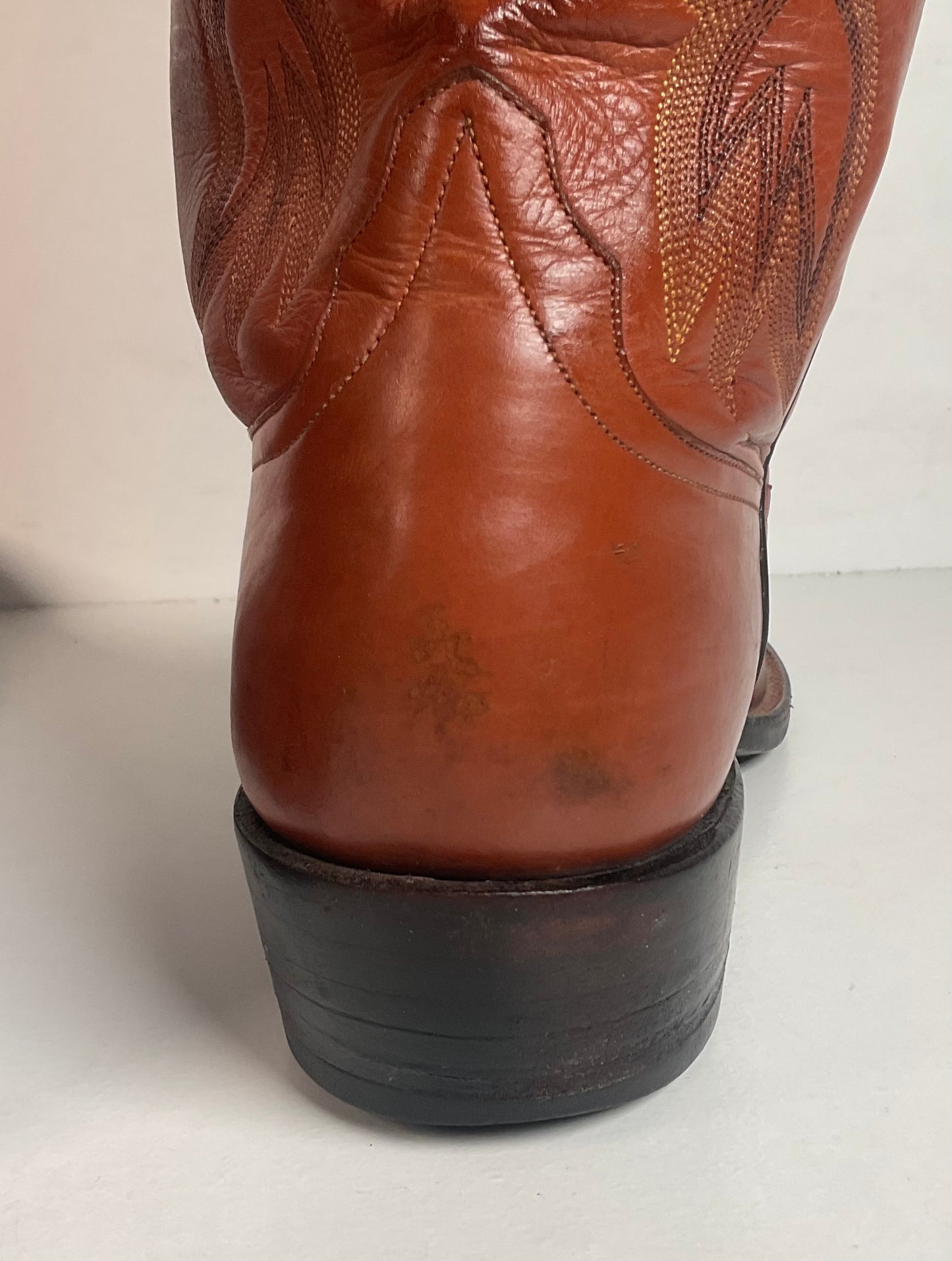 Rios of Mercedes Brown Calfskin Leather Cowboy Boots 13 A (Extra Narrow) Thrashed