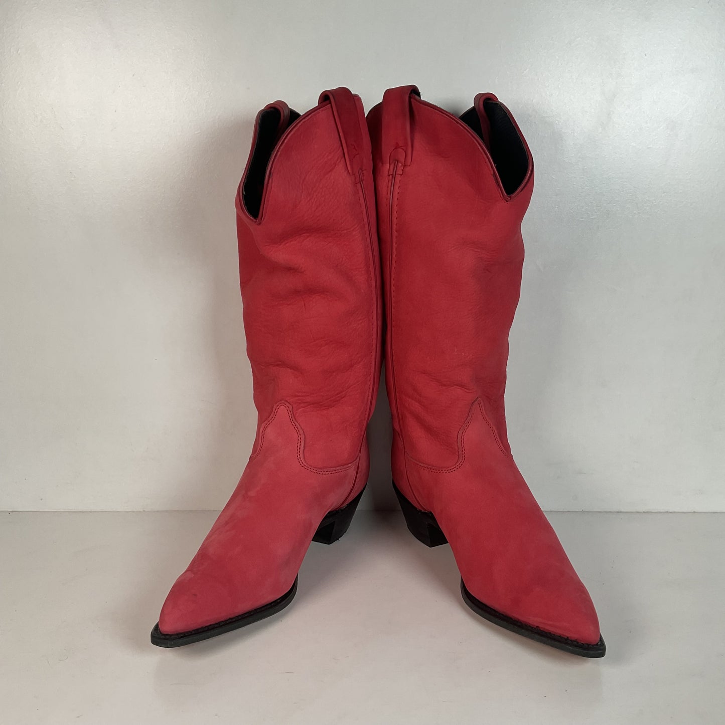 Vintage Wrangler Dusty Rose Cowgirl Boots 8.5 M USA Made Nubuck Suede