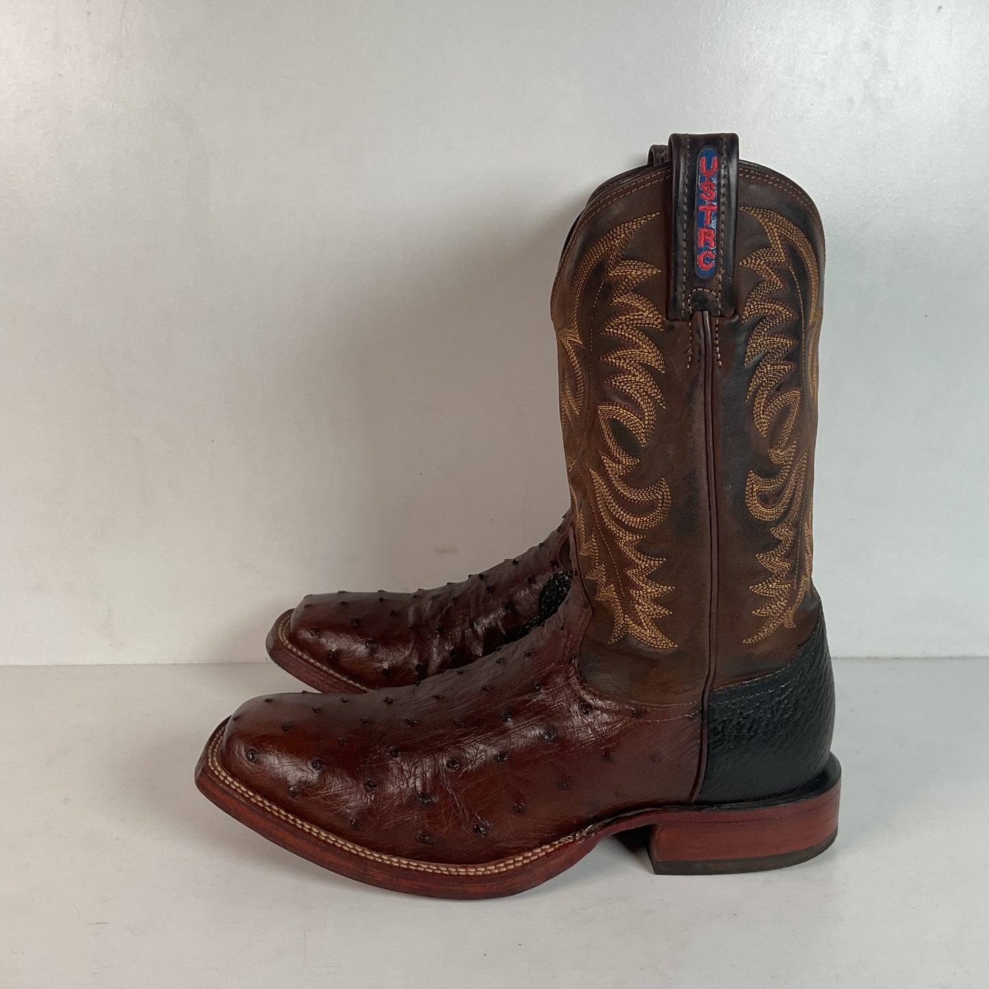 Vintage Tony Lama Exotic Ostrich, Shark Cowboy Boots 8 EE Square Toe Custom