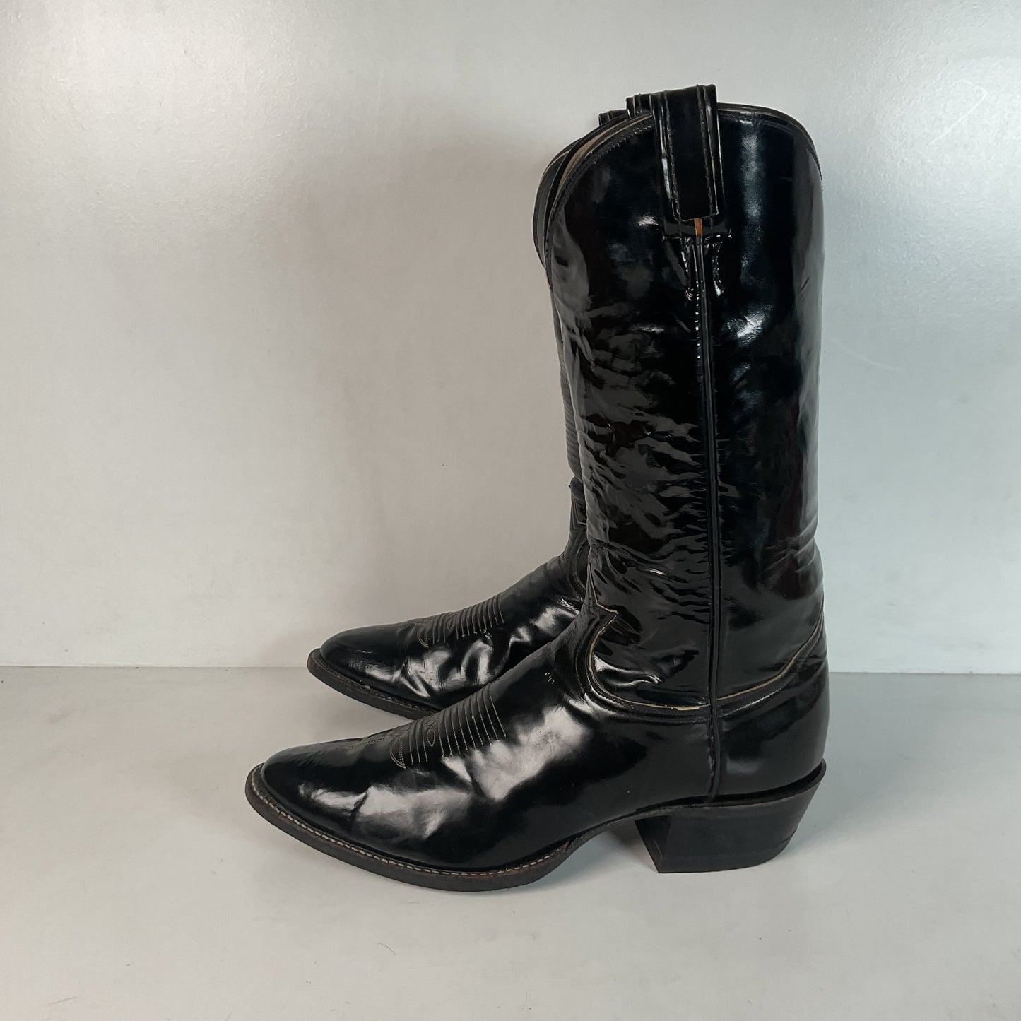 Late 1960s Tony Lama Patent Leather Cowboy Boots 10.5 D Glossy USA Made