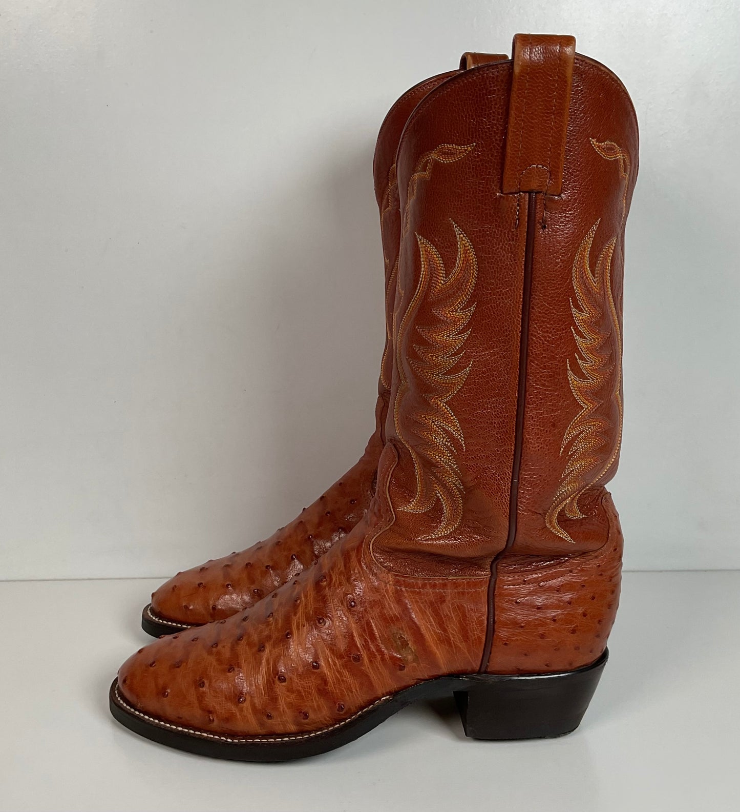 Tony Lama Exotic Full Quill Ostrich Cowboy Boots 8 EE Vibram Work Sole White Label