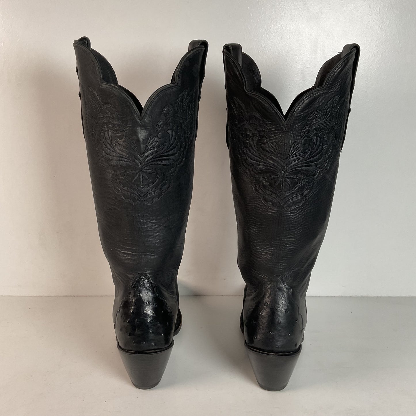 Justin Reba Tall Cowgirl Boots | Black Ostrich Quill | USA Made | 8 B
