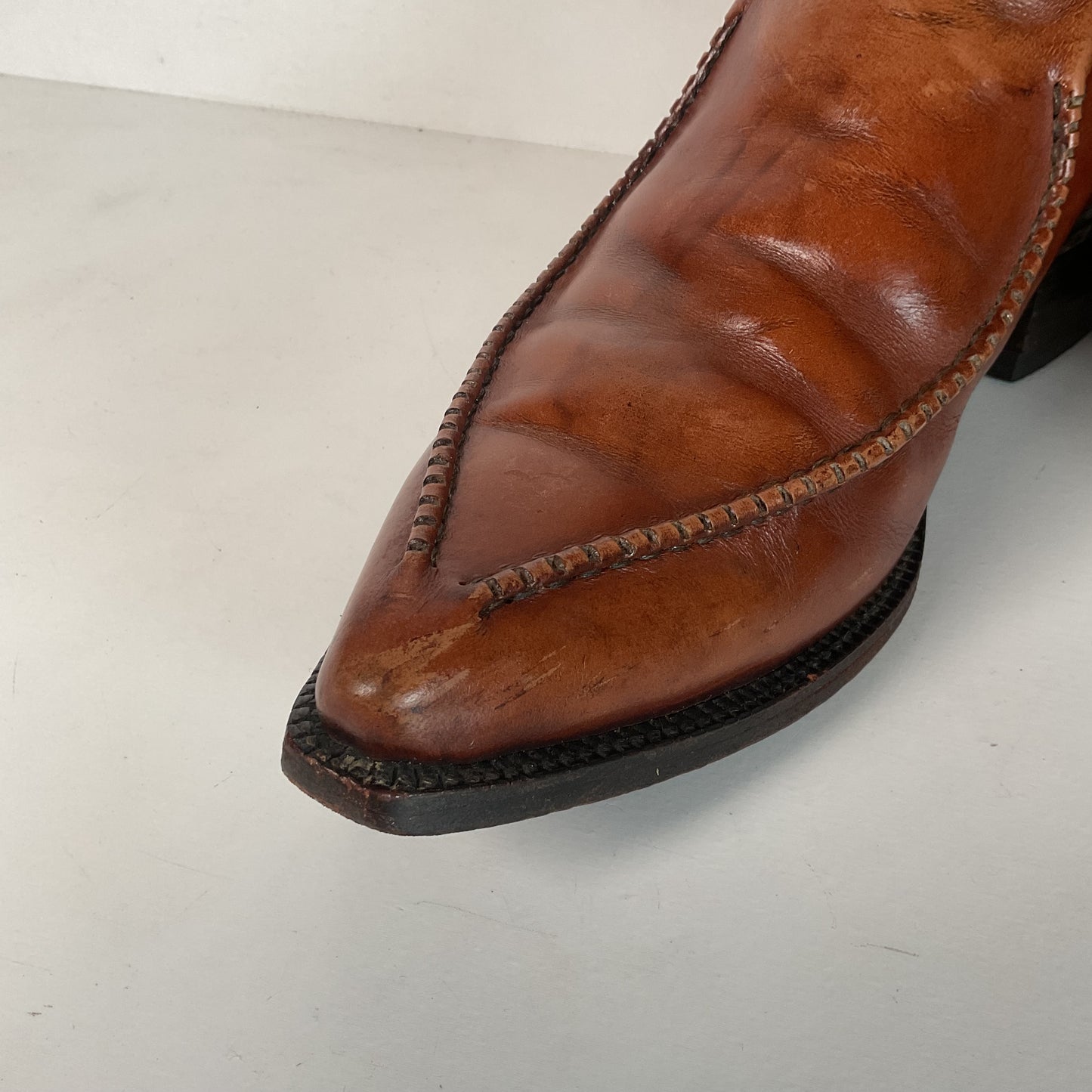 Vintage 1970s Dan Post Whip Stitch Cowboy Boots 9 D Stove Pipe