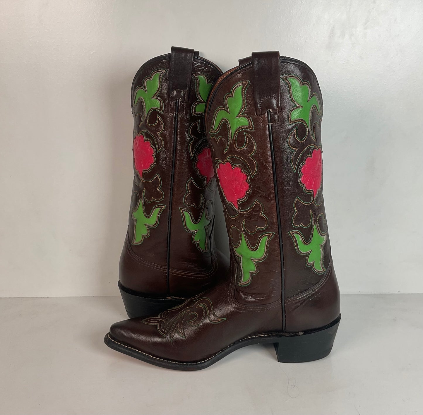 Vintage 1970s Texas Poppy Flower Cowgirl Boots 8 M USA Made