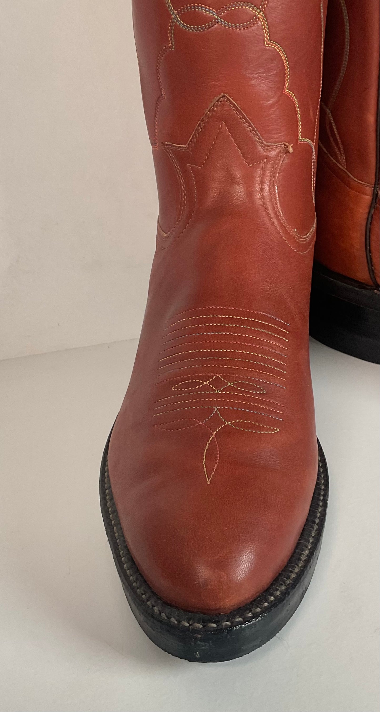 Vintage Tony Lama Rainbow Stitched Cowboy Boots 9 EE Gold Label Vibram Trucker