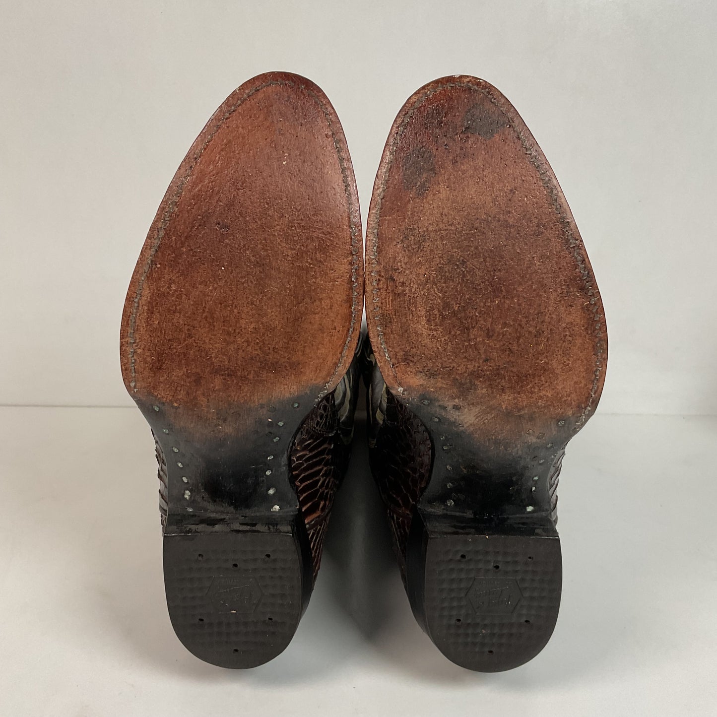 Vintage Tony Lama Back Cut Python Cowboy Boots 8.5 D Dark Brown Snakeskin