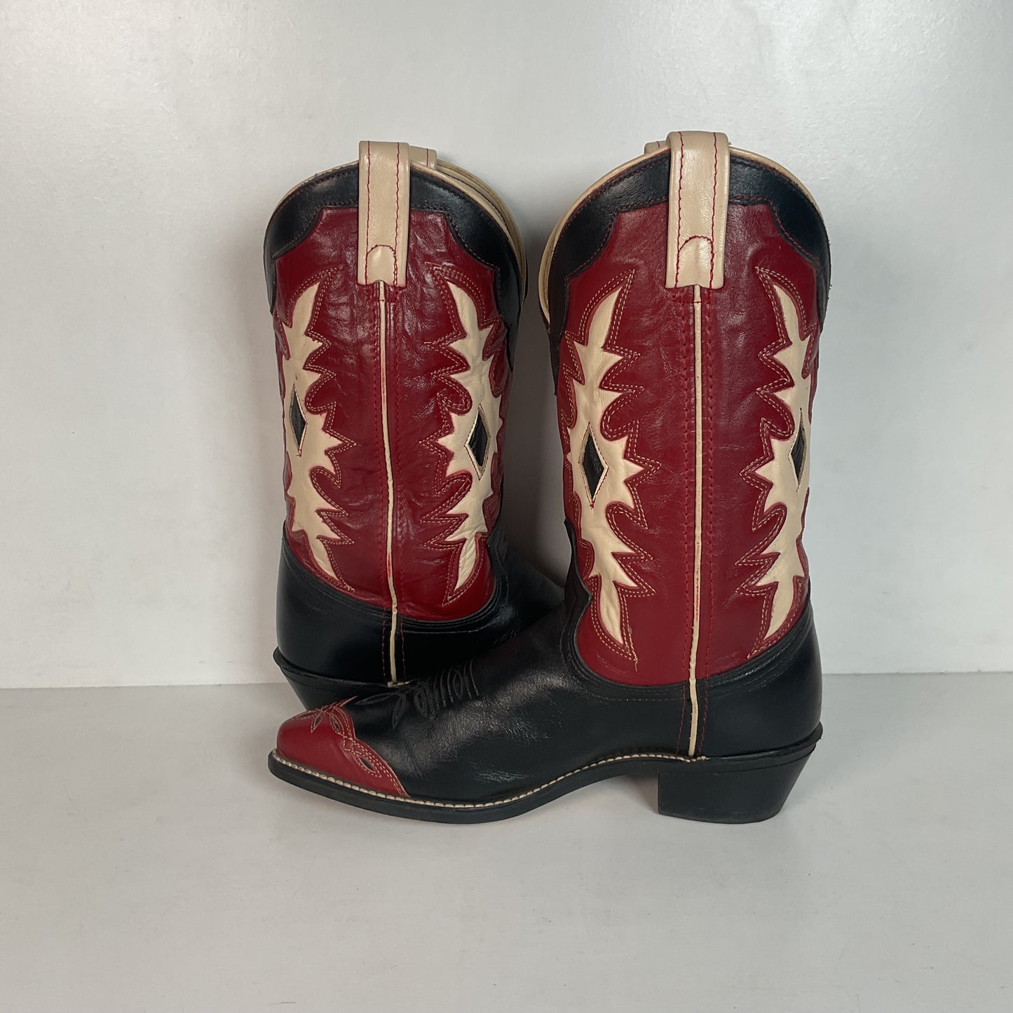 Vintage Dingo Acme Wingtip Cowgirl Boots 7 M USA Made Tooled Inlay