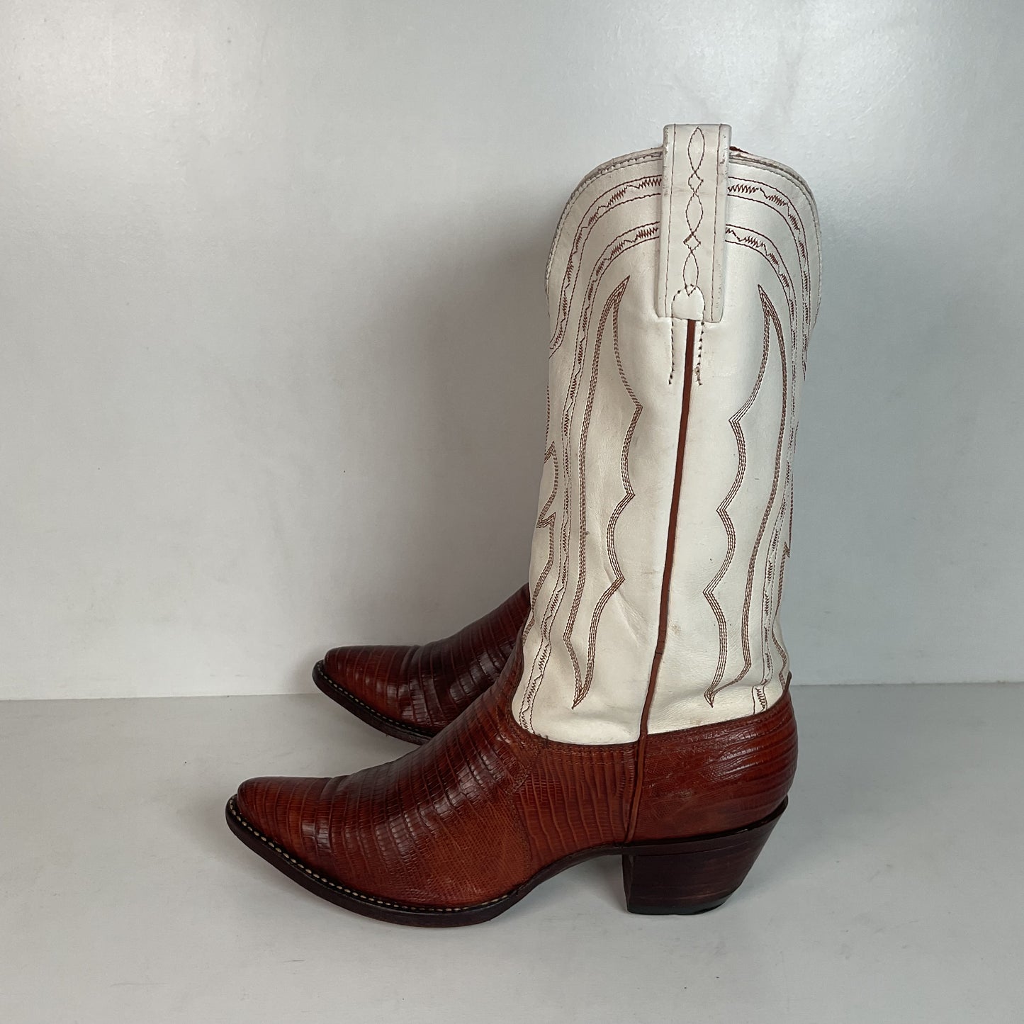 Vintage J Chisholm White Cowgirl Boots 7.5 M Teju Lizard