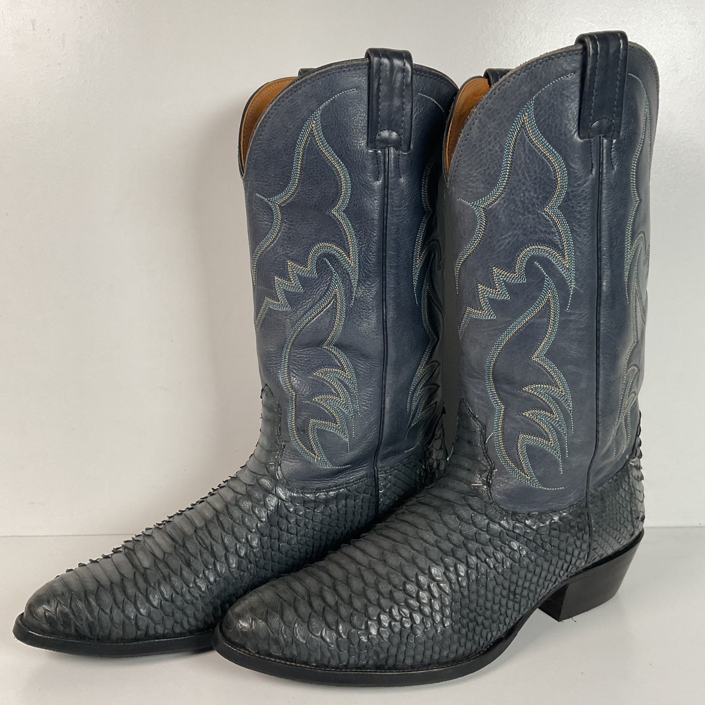 Vintage Nocona Dark Blue Python Snakeskin Cowboy Boots 12 D USA Made