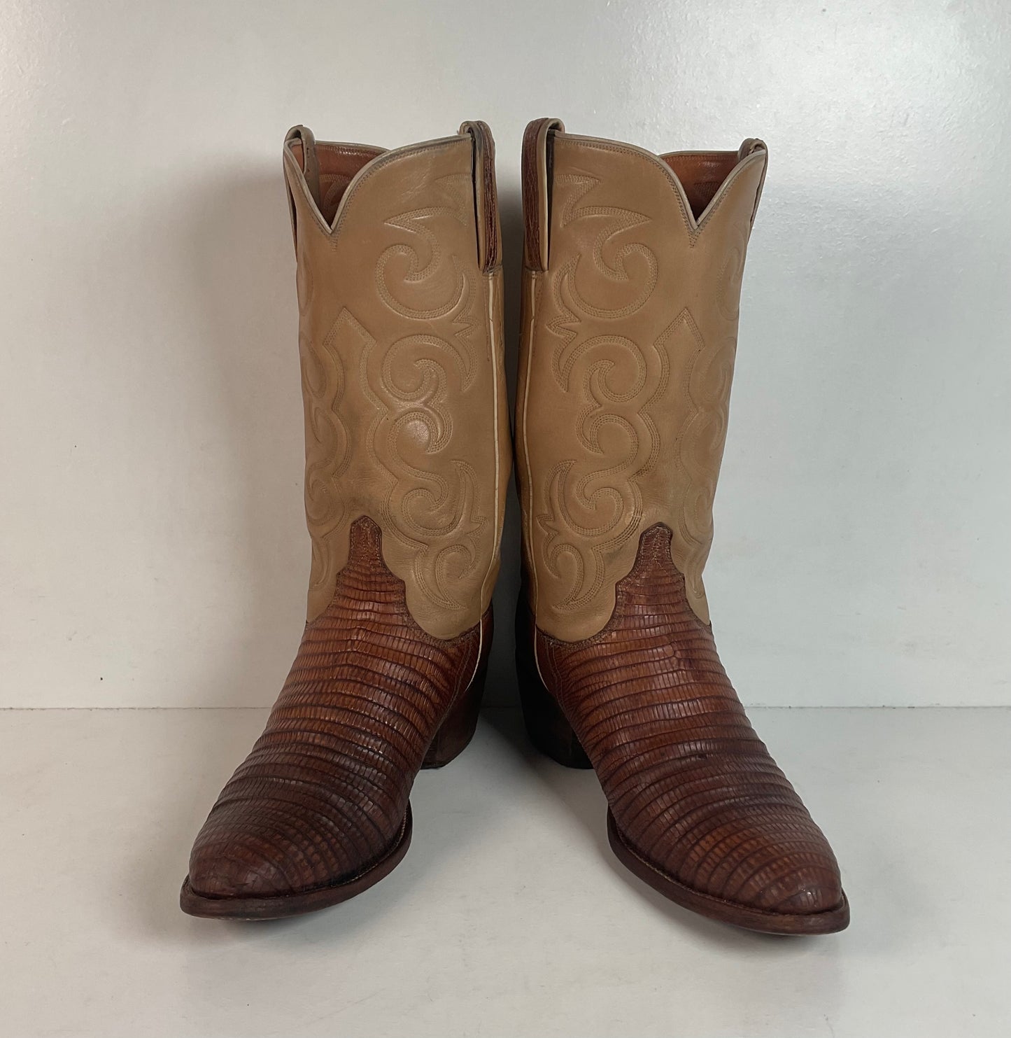 Vintage Lucchese San Antonio Lizard Teju Cowboy Boots 9.5 B