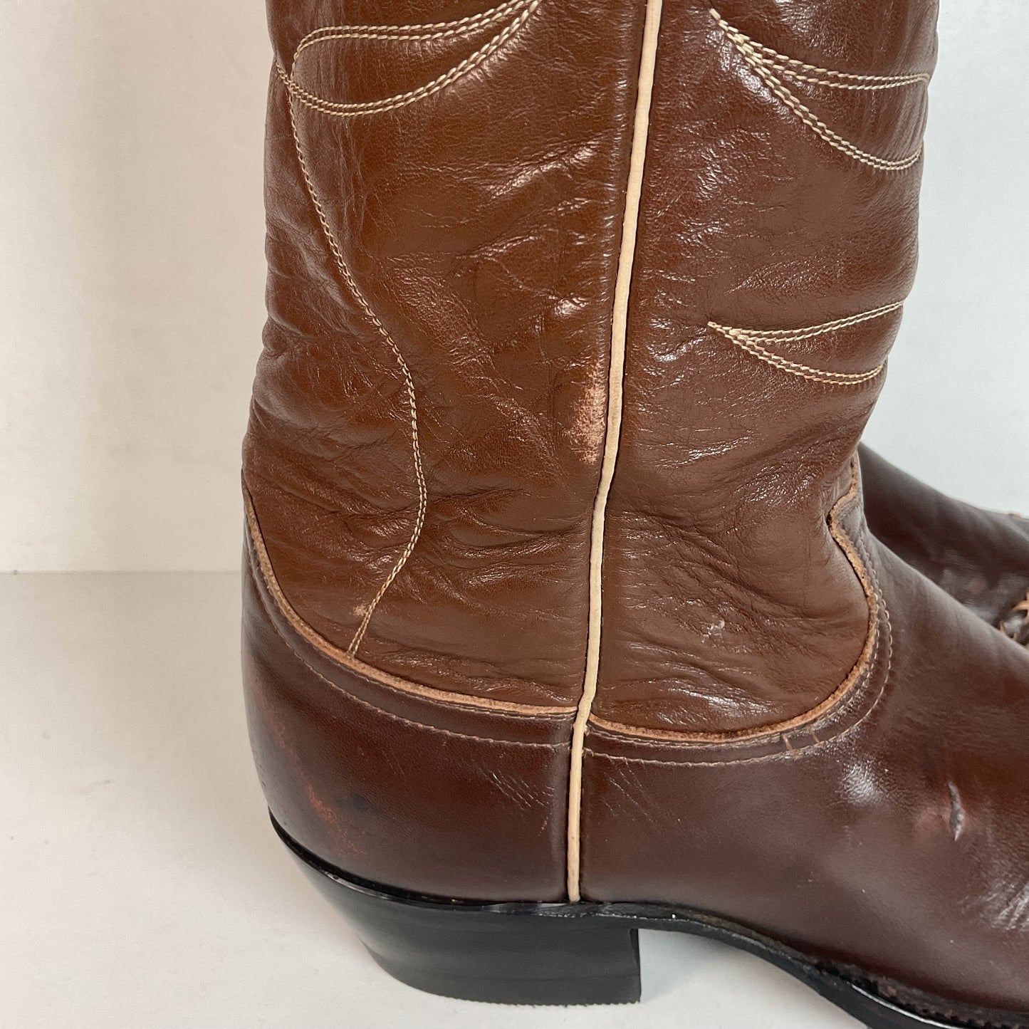 Vintage 1960s Tony Lama Wingtip Cowboy Boots 9 D Gold Label Recraft