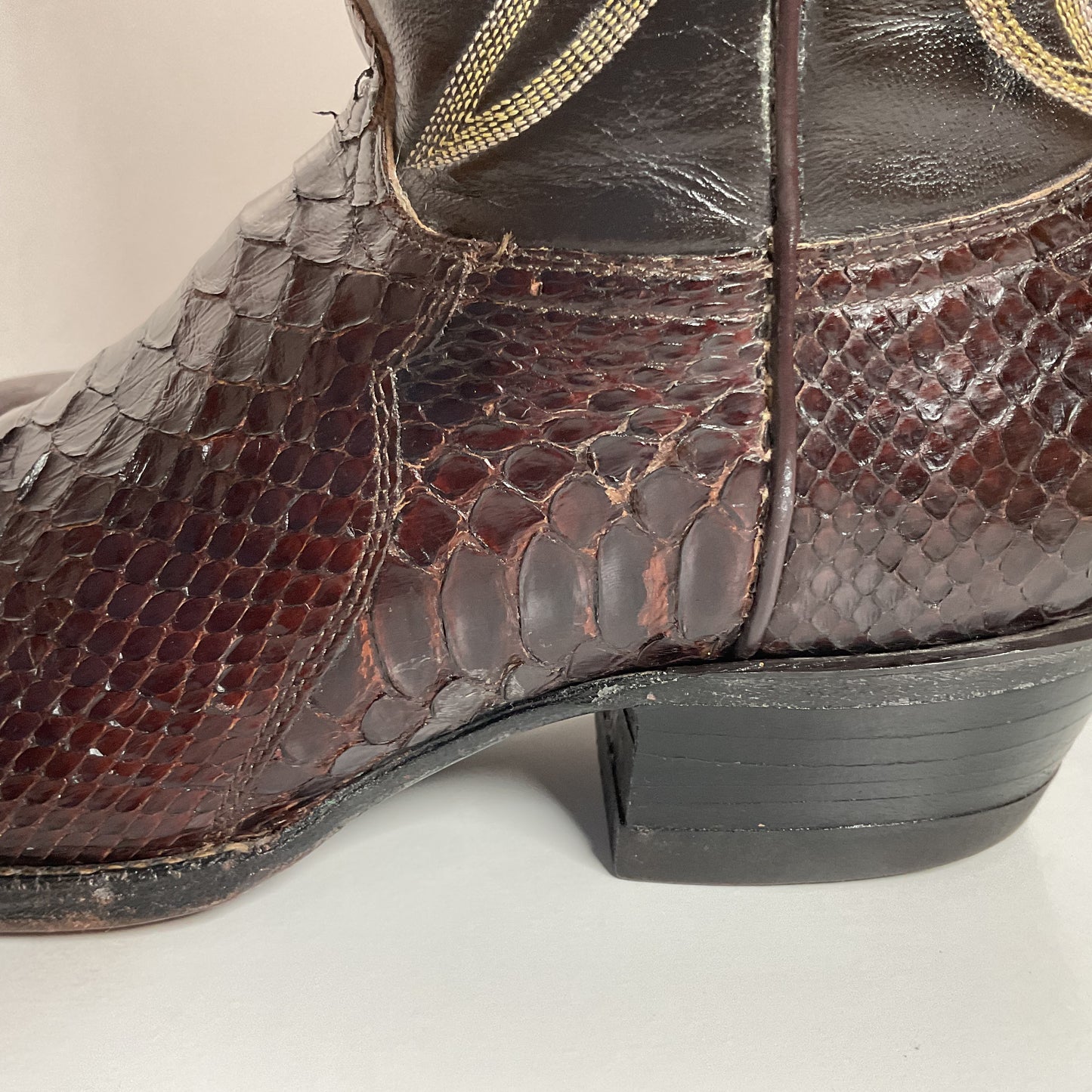 Vintage Tony Lama Back Cut Python Cowboy Boots 8.5 D Dark Brown Snakeskin