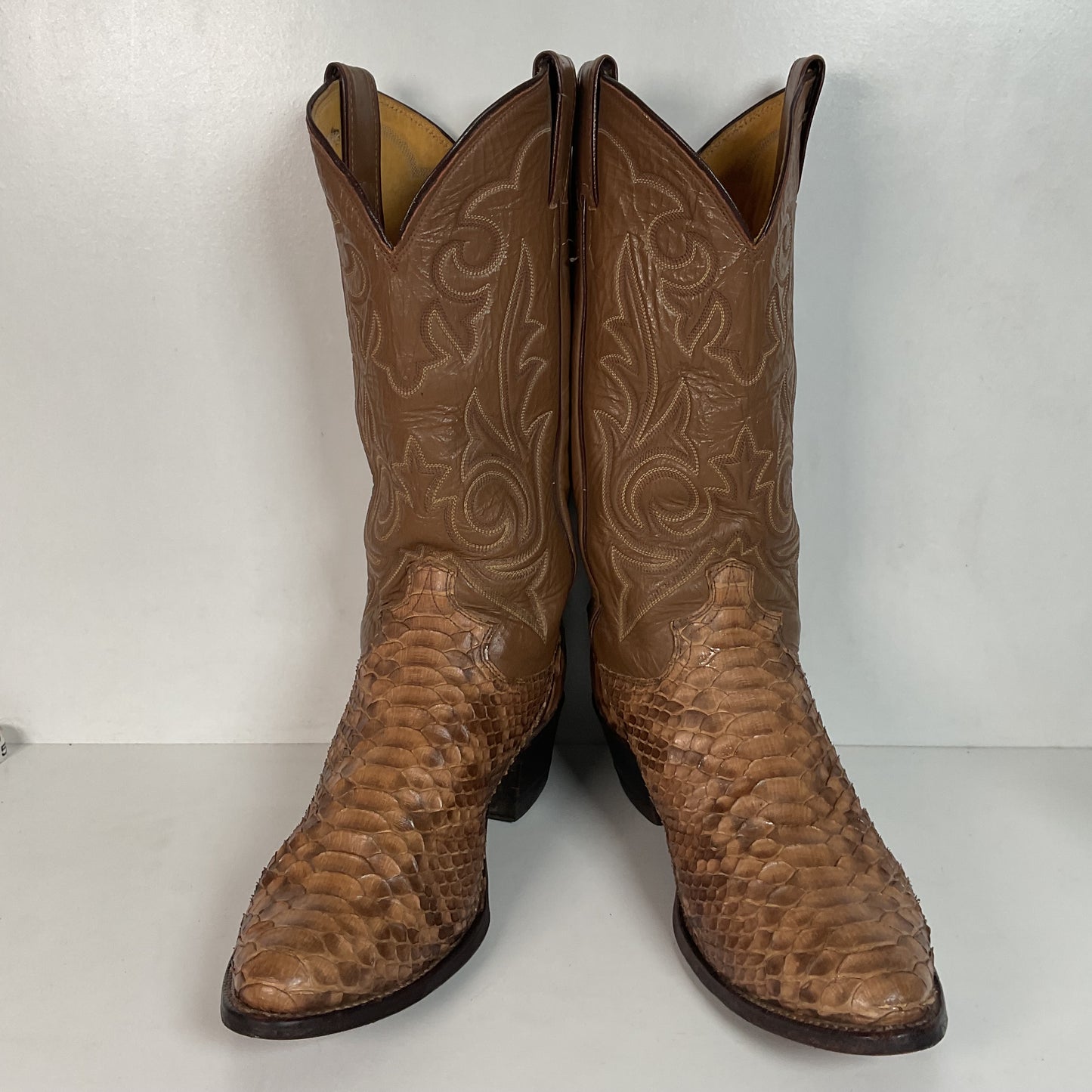 Vintage Justin Back Cut Python Cowboy Boots 8.5 D USA Made Snakeskin