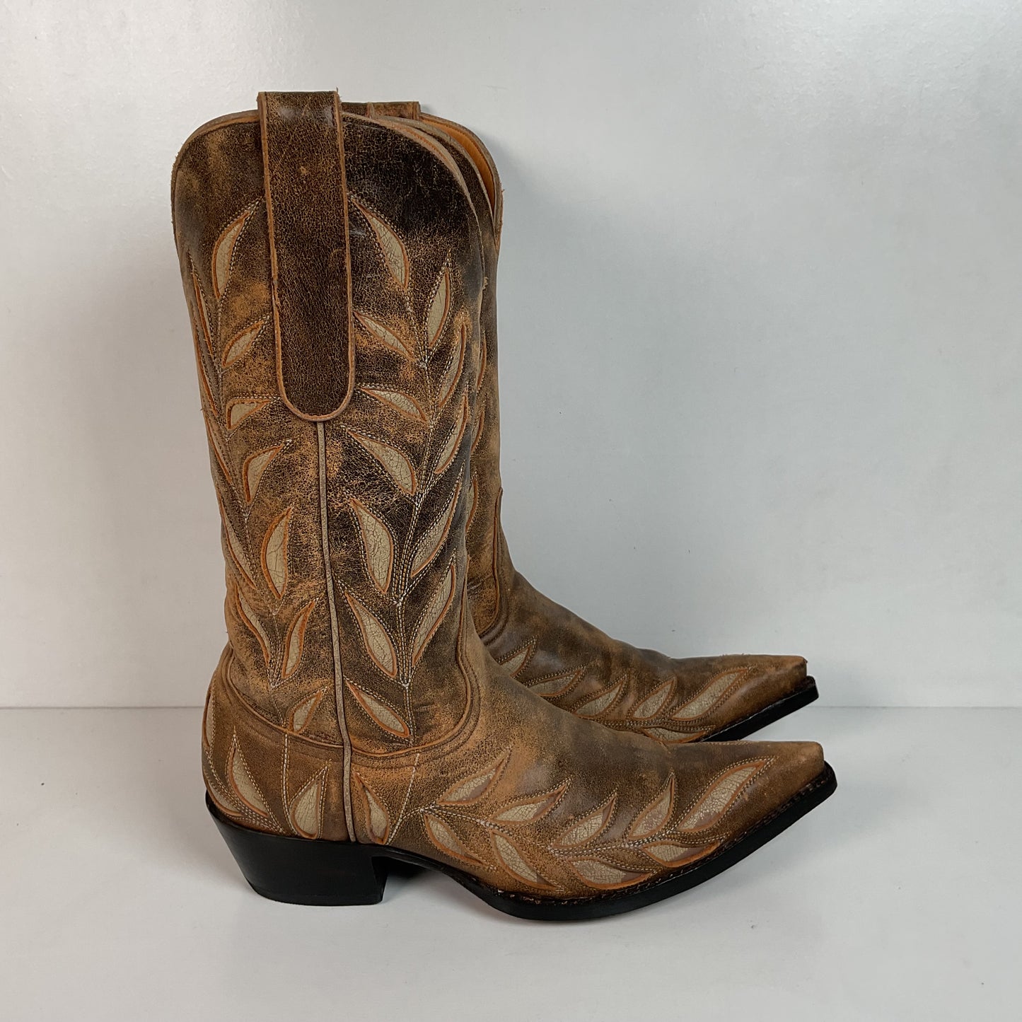 Old Gringo Cowgirl Boots 7 B Tooled Leaf Inlay Recrafted