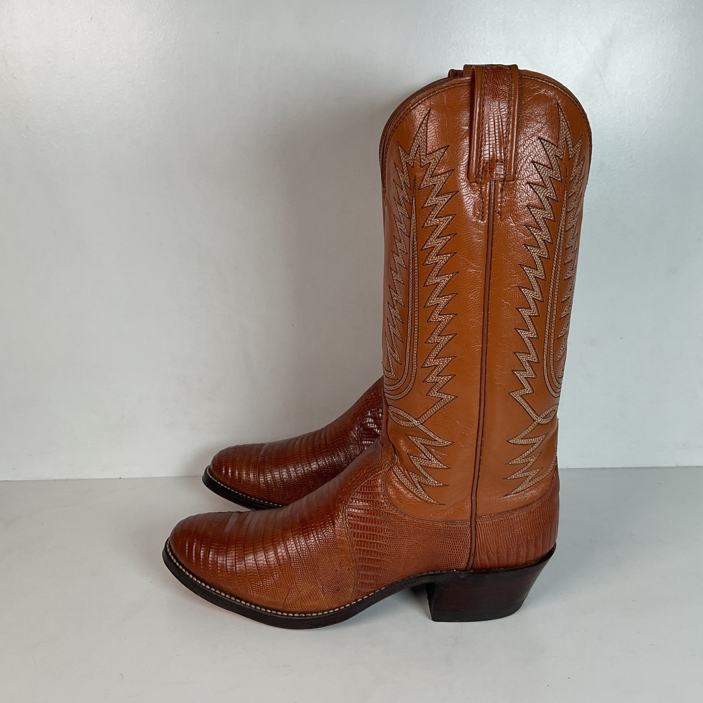 Vintage Dan Post Peanut Brittle Lizard Cowboy Boots 8 D Old Label