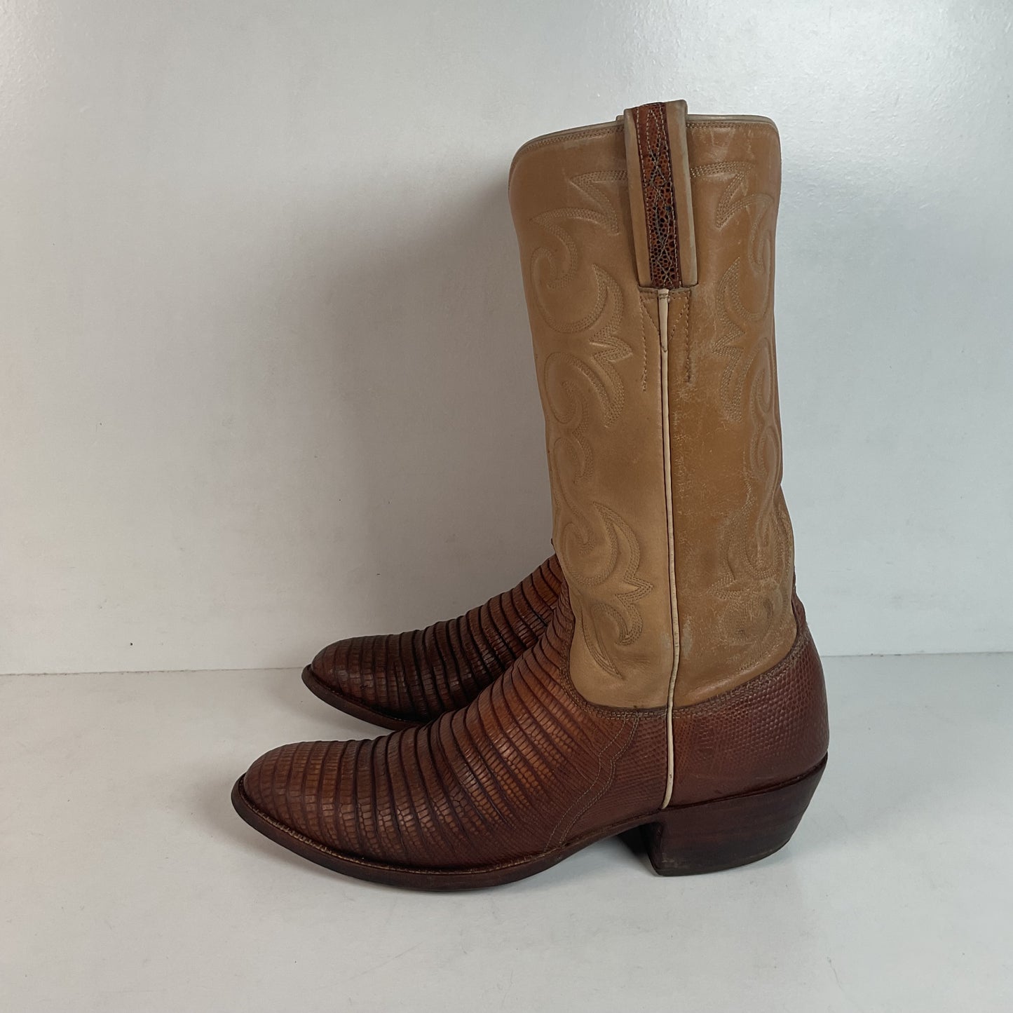 Vintage Lucchese San Antonio Lizard Teju Cowboy Boots 9.5 B
