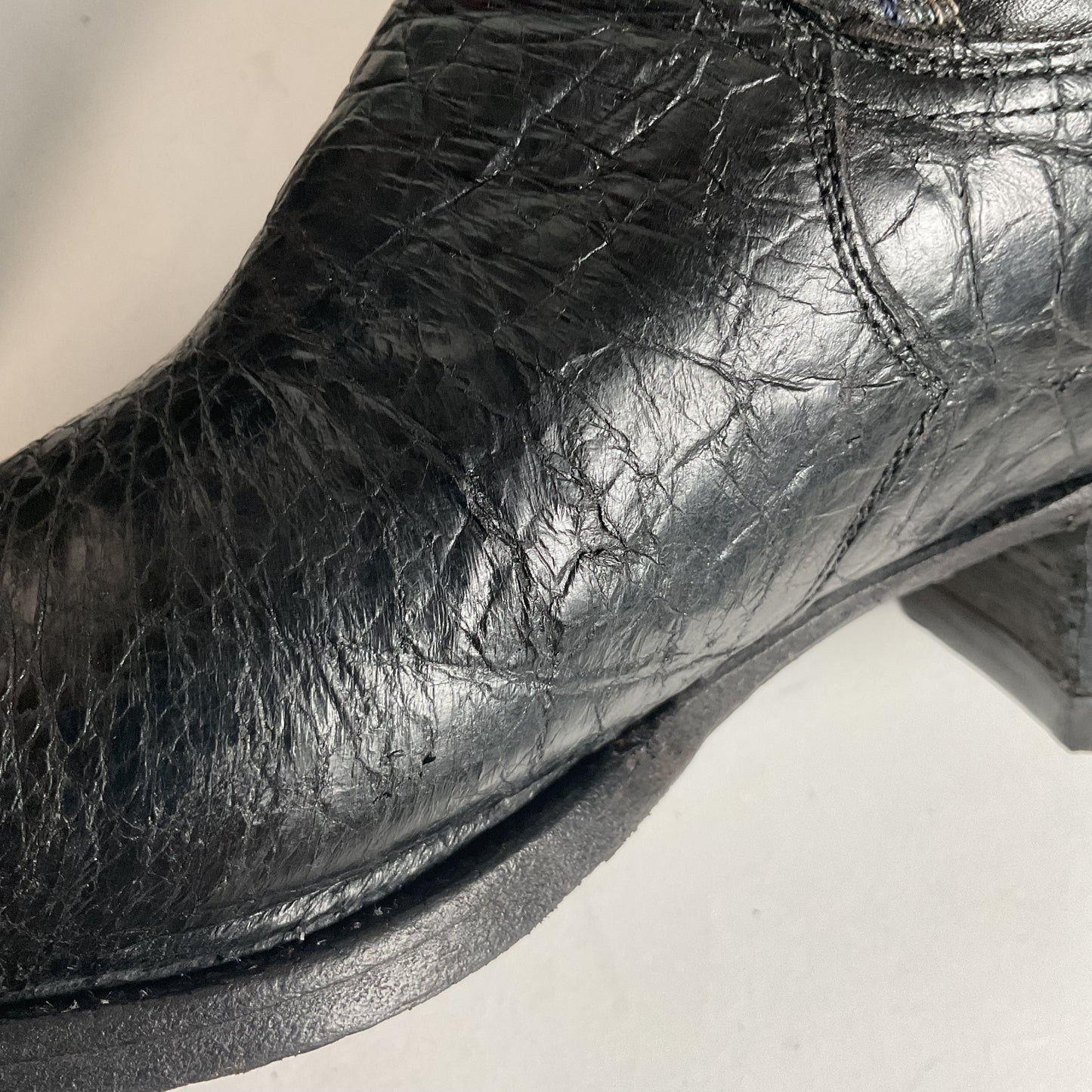 Vintage 1960s Justin Black Sea Turtle Cowboy Boots 10 D USA Made Fort Worth Label Pre-Ban