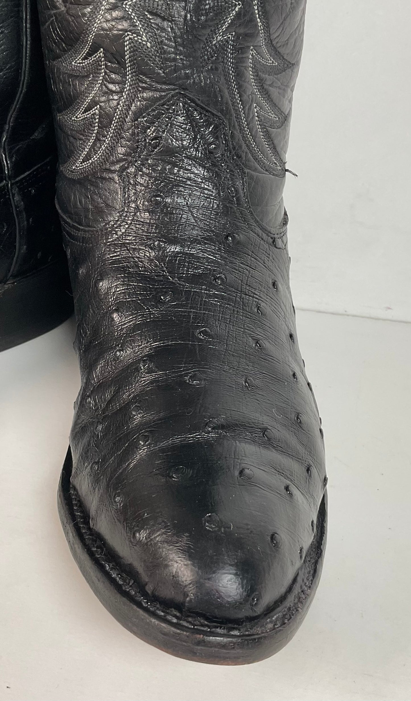 Larry Mahan Black Full Quill Ostrich Cowboy Boots 8 E USA Made