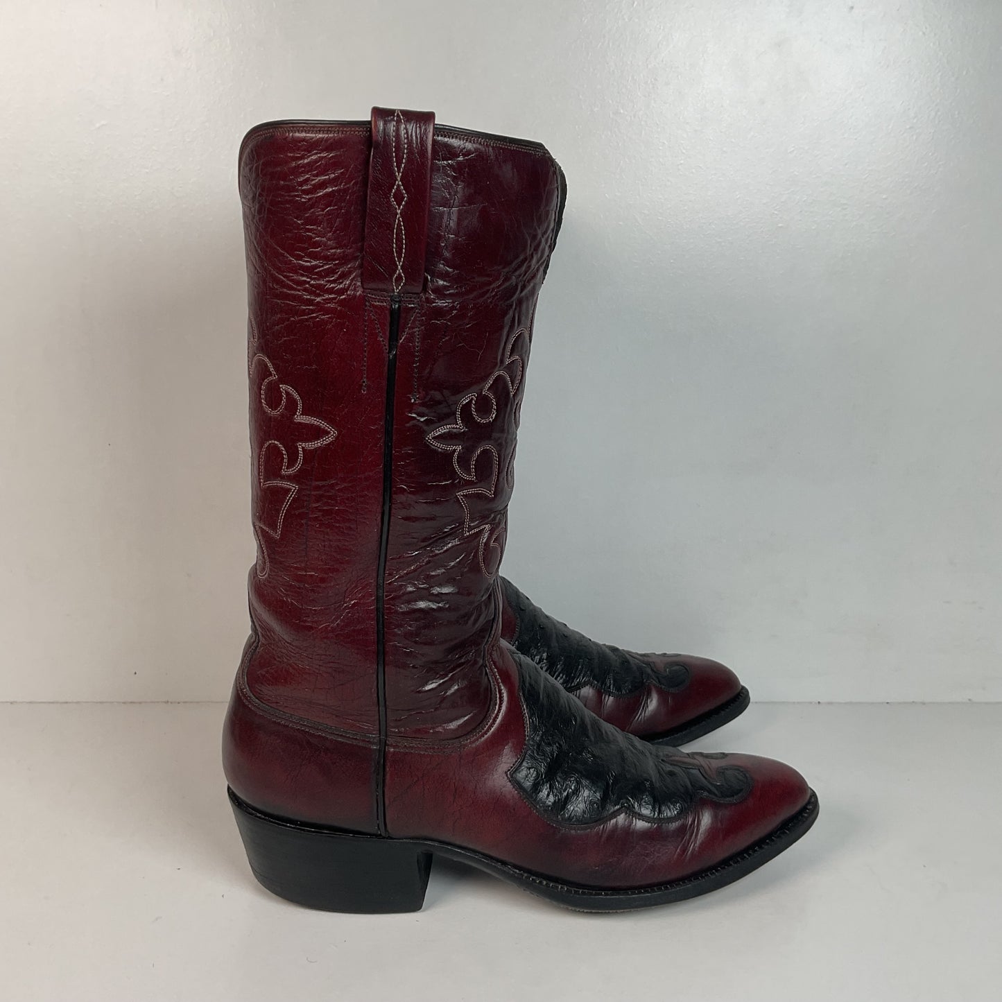 Lucchese San Antonio Black Cherry Ostrich Cowboy Boots Men’s 7.5 | Women’s 8.5