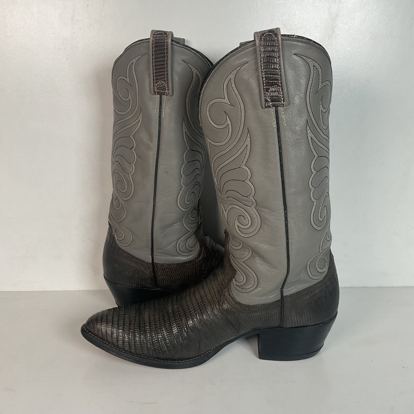 Vintage Dan Post Charcoal Grey Teju Lizard Cowboy Boots 10 D Old Label