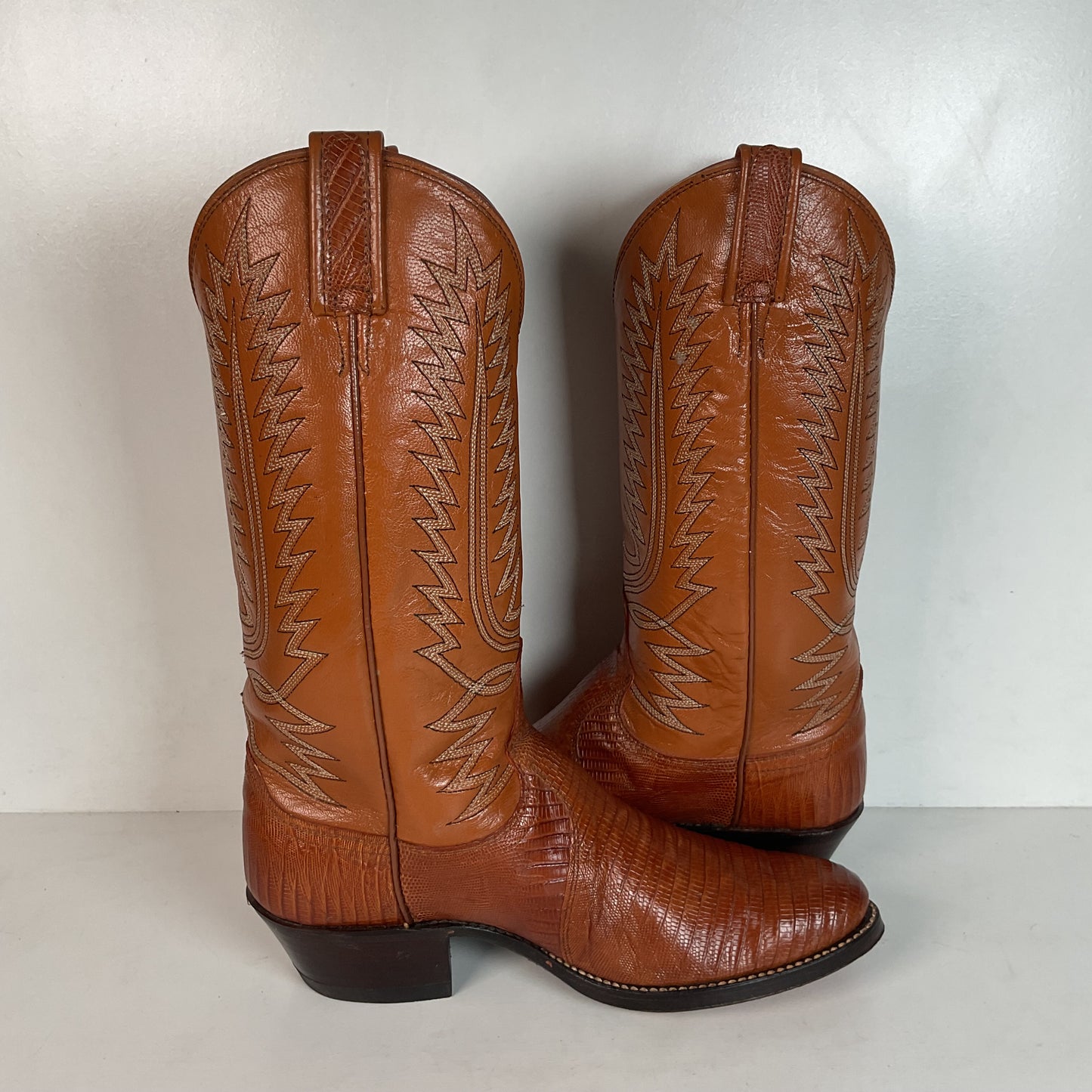 Vintage Dan Post Peanut Brittle Lizard Cowboy Boots 8 D Old Label