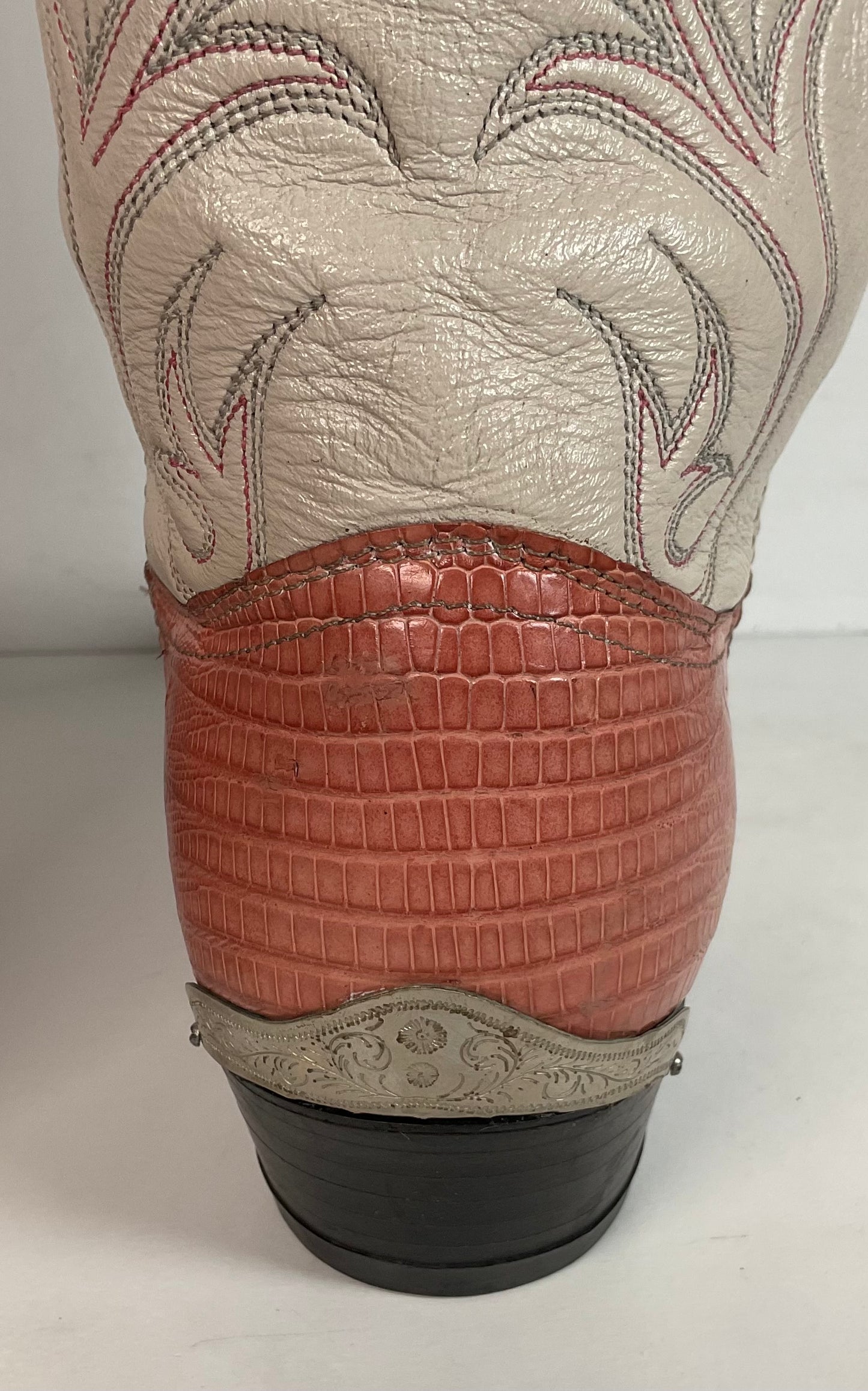 Vintage Dan Post Peach Cowgirl Boots 10 Lizard Vamp USA Made