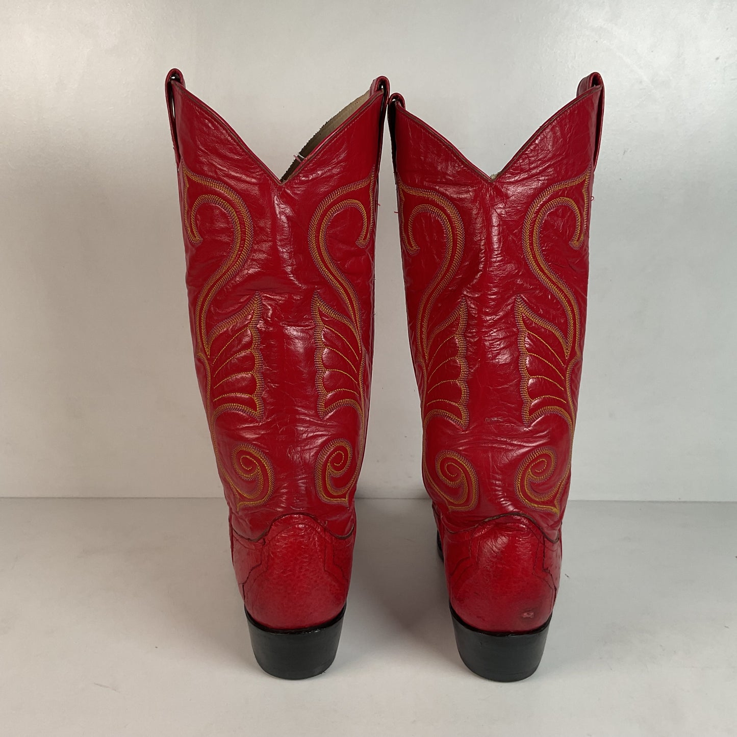 Vintage Larry Mahan Cherry Red Pin Quill Ostrich Cowboy Boots 10.5 D Recraft