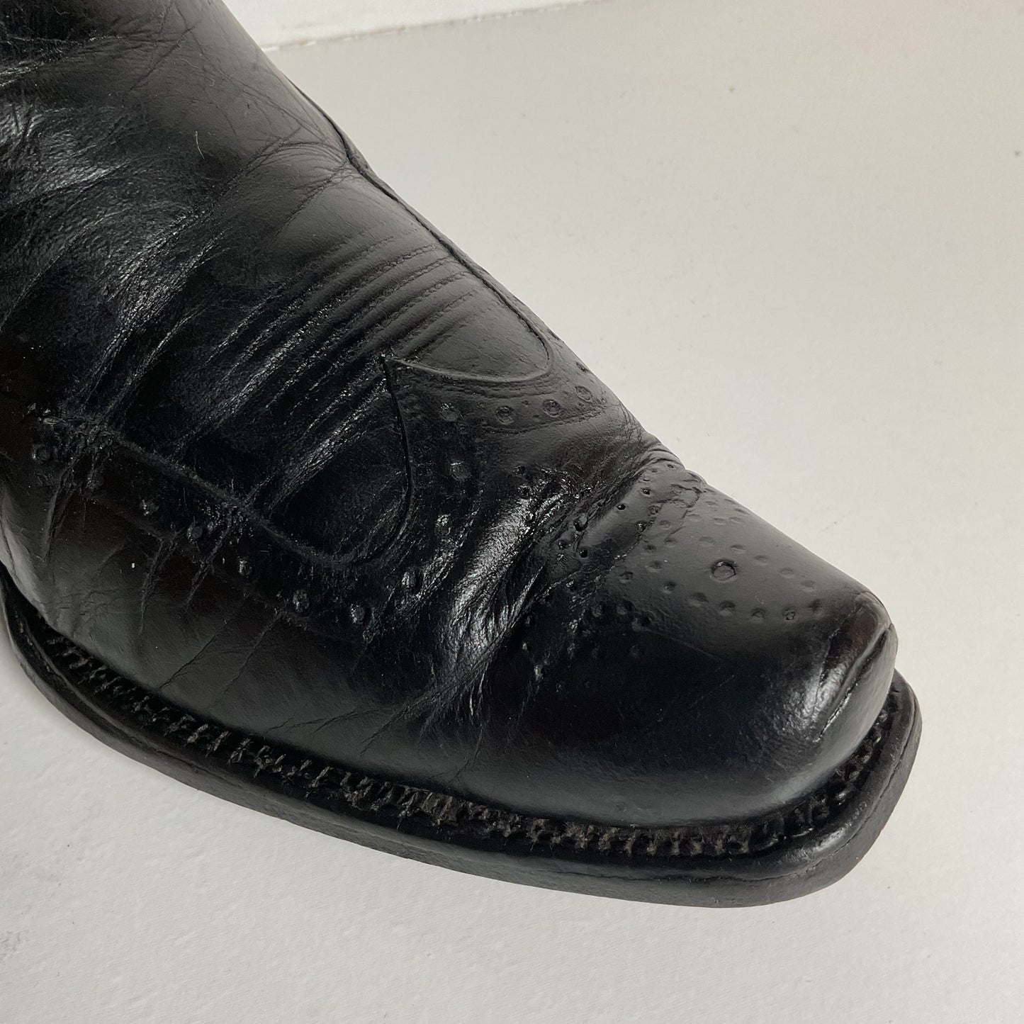 Vintage 1940s Brogue Wingtip Cowboy Boots 9.5-10 Leather Pull Tab Pee Wee