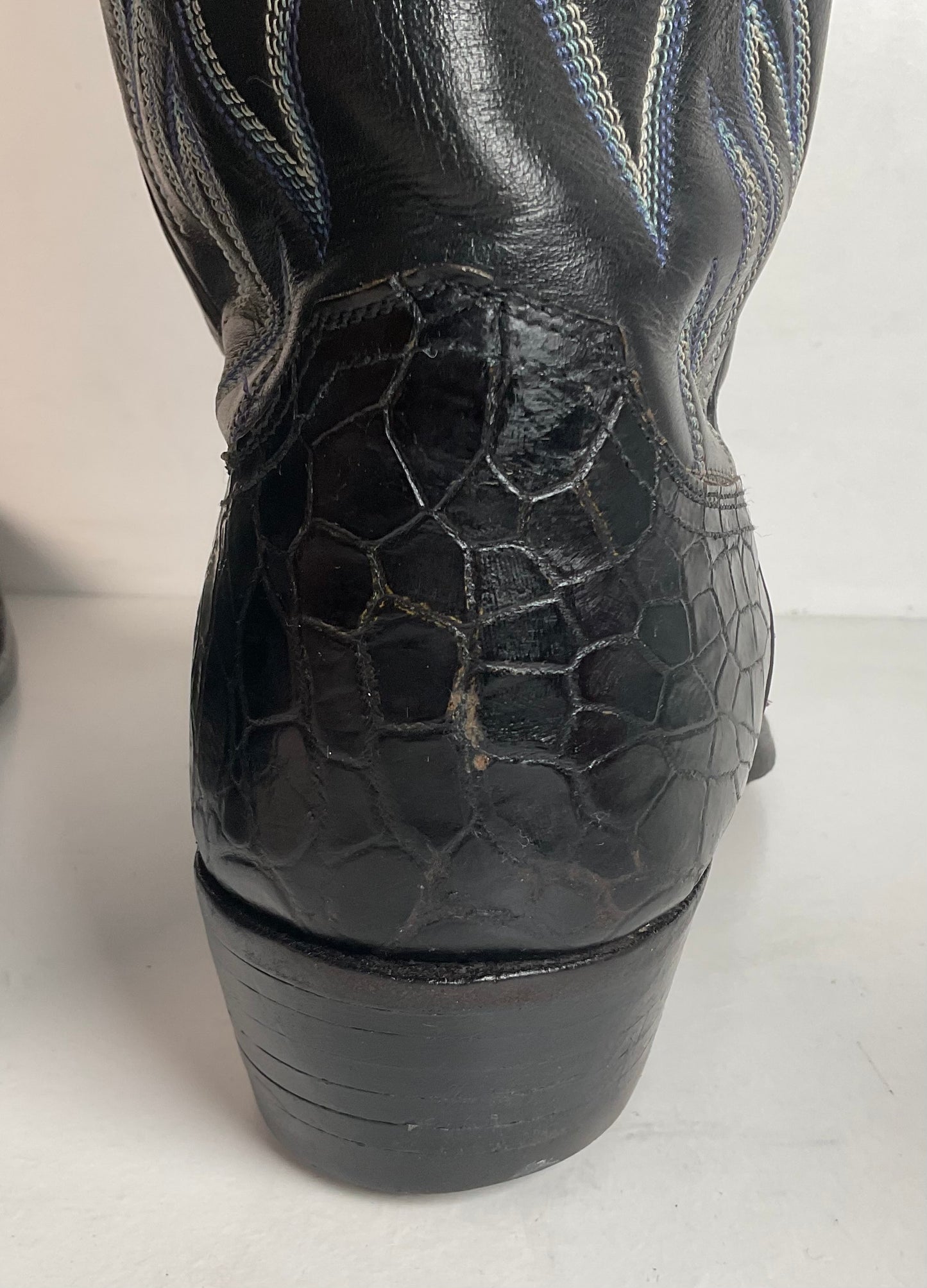 Vintage 1960s Justin Black Sea Turtle Cowboy Boots 10 D USA Made Fort Worth Label Pre-Ban